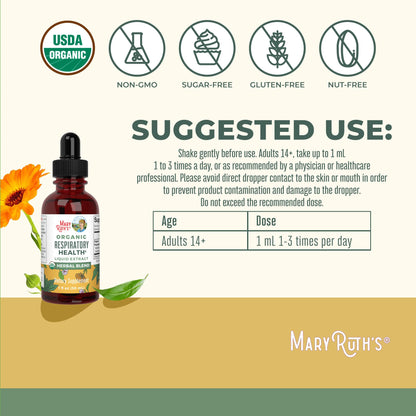 MaryRuth Organics USDA Organic Respiratory Health Liquid Drops with Mullein Leaf | Marshmallow Root & Elderberry | Mullein Drops for Lungs Herbal Blend | Immune Support Supplement | Vegan | 1 Fl Oz MARYRUTH'SUS supplements