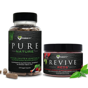 KaraMD Pure Nature Greens Whole Food Supplement & Revive Reds Polyphenol Energy Booster | Antioxidants, Shilajit & Enzymes | Vegan Friendly, Gluten Free, Non-GMO (30 Servings) KaraMDAu supplements