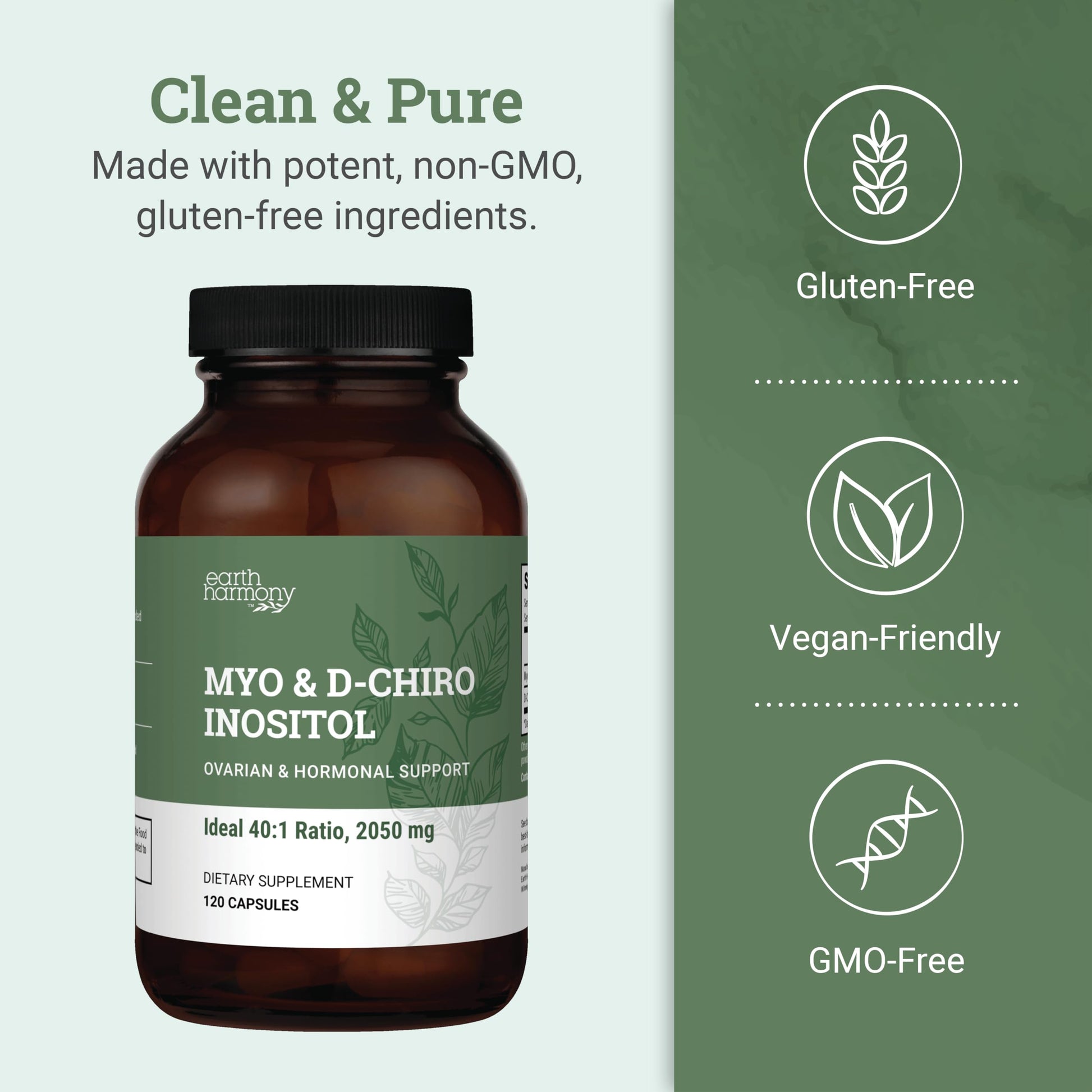 Earth Harmony Myo-Inositol & D-Chiro Inositol Supplement for Women, Ovarian & Hormone Balance for Women - Supports Normal Cycles, Fertility Supplement (120 Capsules) Earth Harmony NaturalsAu supplements
