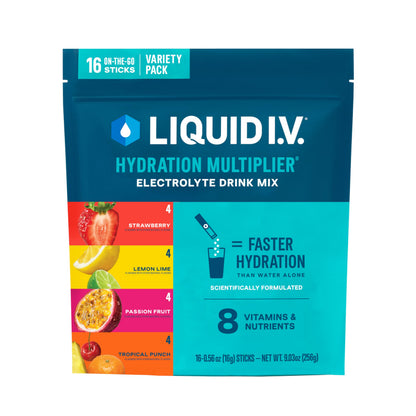 Liquid I.V.® Hydration Multiplier - Variety Pack - Lemon Lime, Passion Fruit, Strawberry, Tropical Punch | Electrolyte Powder Drink Mix | 1 Pack (16 Servings) Liquid I.V.US supplements