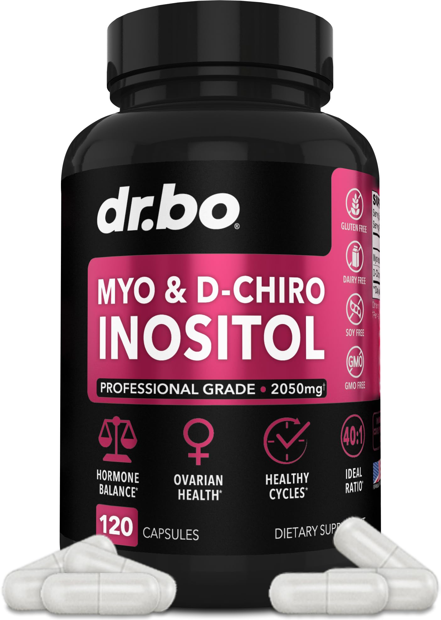 Myo-Inositol & D-Chiro Inositol Supplement Capsules - 40:1 Ratio Hormone Balance DR. BOUS supplements