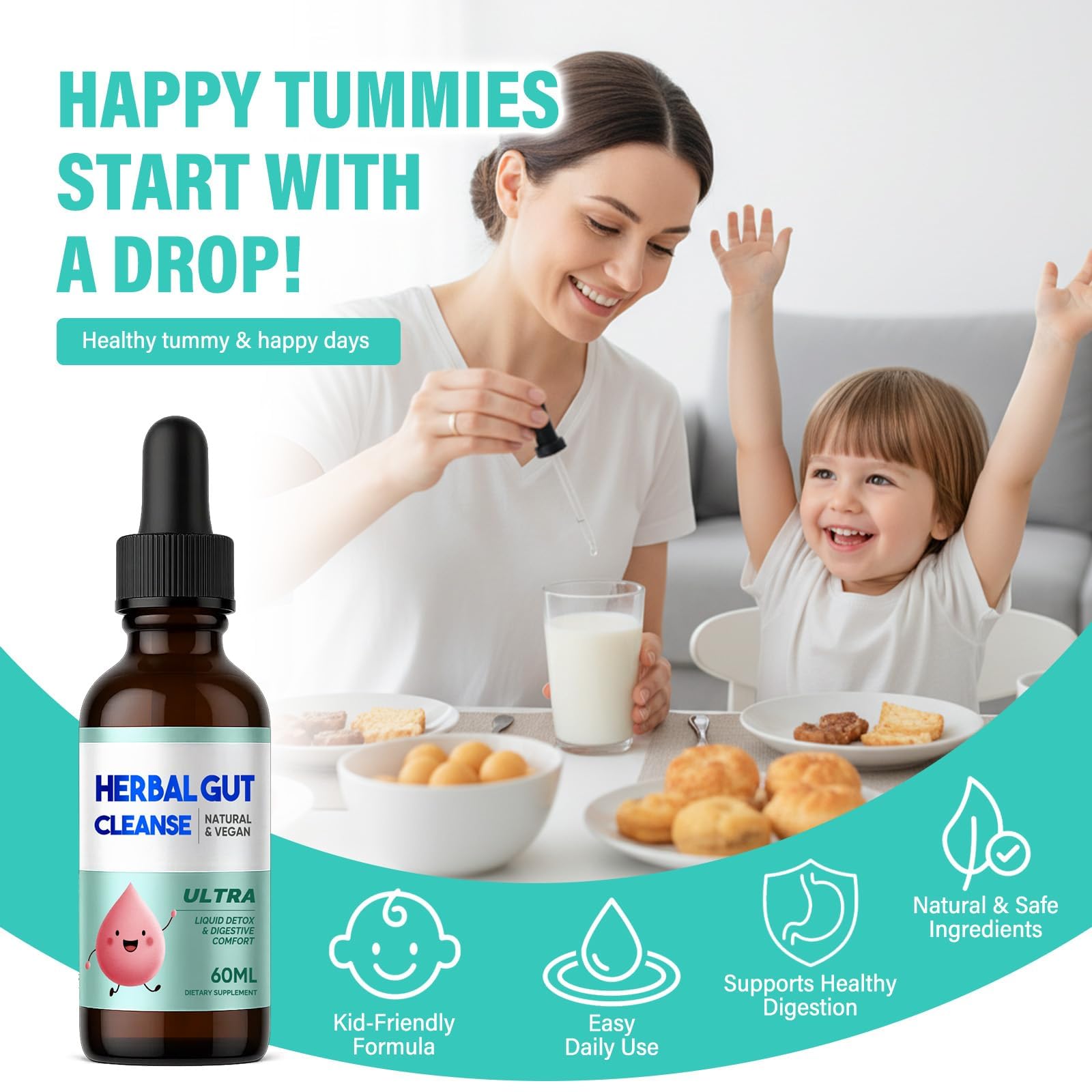 Kids Herbal Gut Cleanse Drops, Parasite Cleanse for Humans Liquid with Wormwood, Black Walnut & Probiotics, Supports Digestive & Overall Gut Health for Children (2 oz) HerbXAu supplements