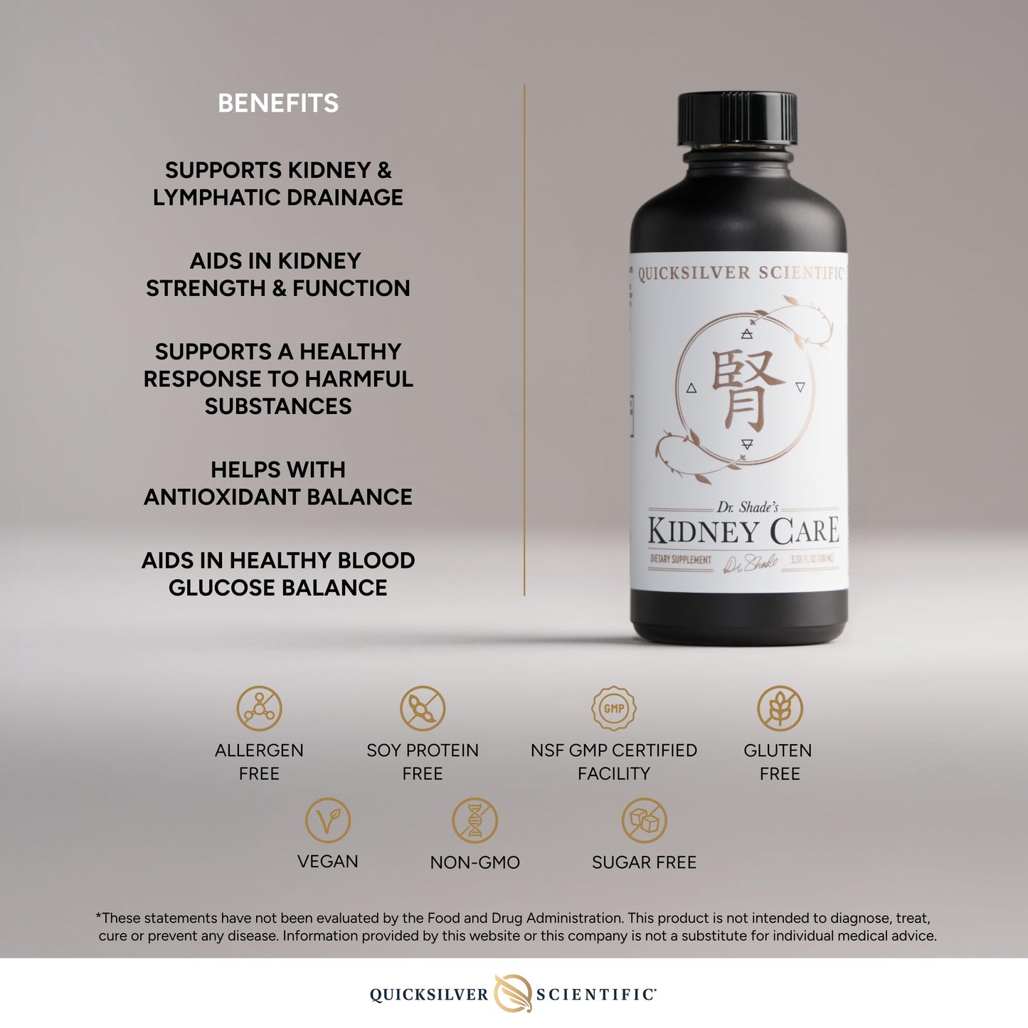 Quicksilver Scientific Kidney Care - Kidney Cleanse & Lymphatic Drainage Supplements - Astragaloside IV Extract, Zhu Ling, Goldenrod, Ferulic Acid, He Shou Wu & Dandelion Leaf (3.38oz / 100ml) Quicksilver ScientificUS supplements