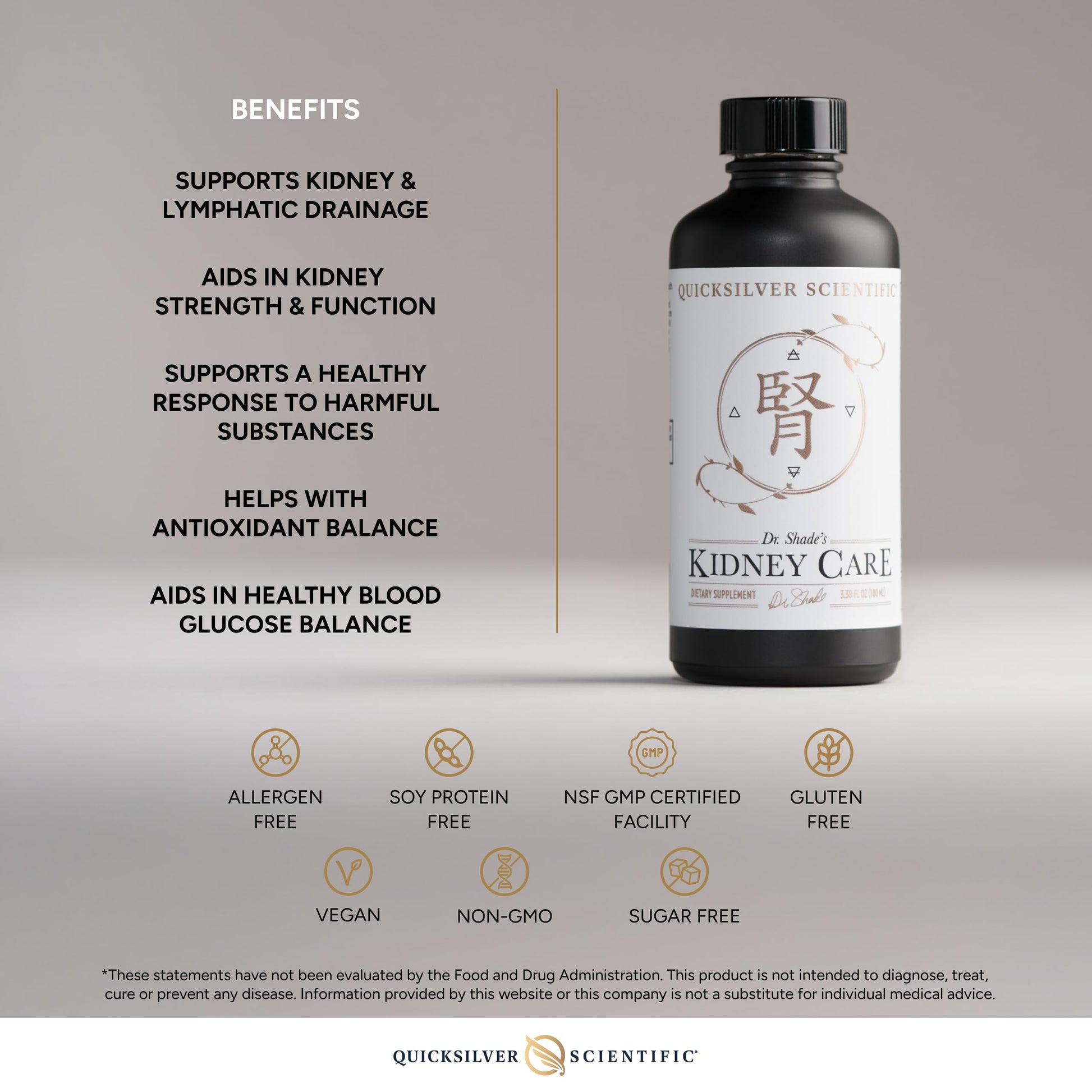 Quicksilver Scientific Kidney Care - Kidney Cleanse & Lymphatic Drainage Supplements - Astragaloside IV Extract, Zhu Ling, Goldenrod, Ferulic Acid, He Shou Wu & Dandelion Leaf (3.38oz / 100ml) Quicksilver ScientificUS supplements
