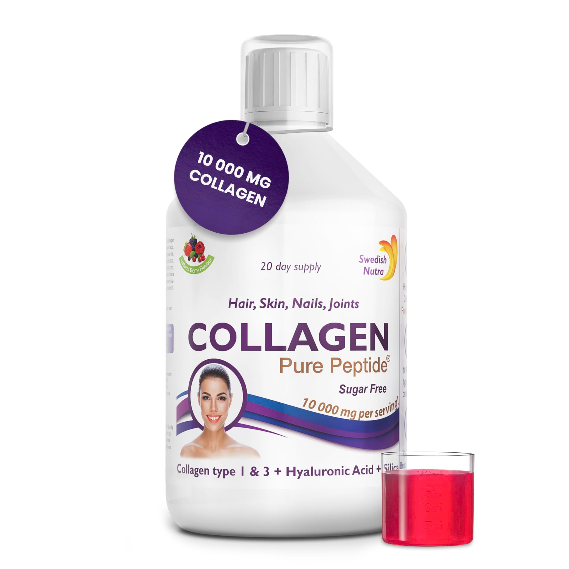 Swedish Nutra Liquid Bovine Collagen - Pack of 500ml, 20 Day Supply | Sugar Free Berry Flavour Swedish NutraAu supplements