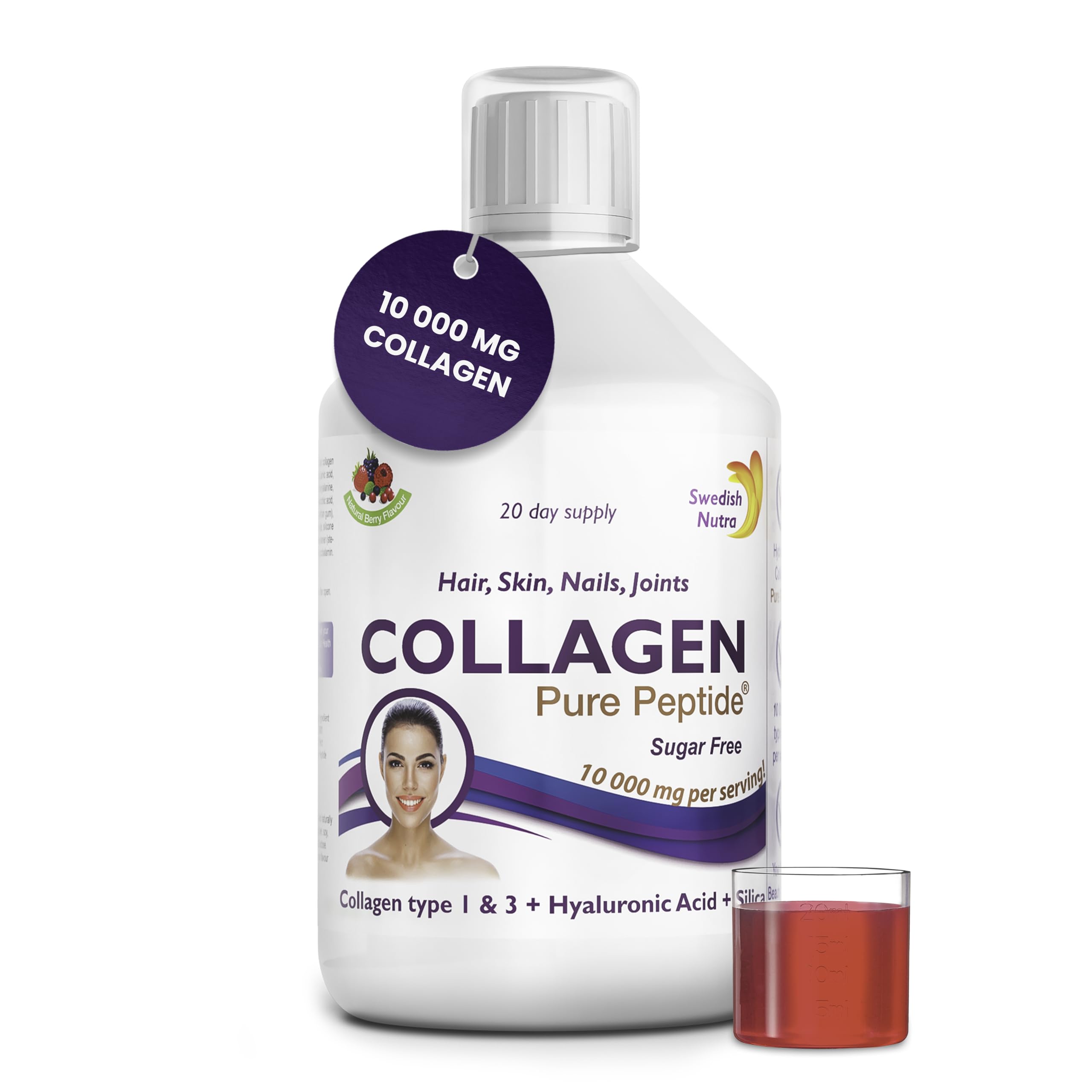 Swedish Nutra Liquid Bovine Collagen - Pack of 500ml, 20 Day Supply | Sugar Free Berry Flavour Swedish NutraAu supplements