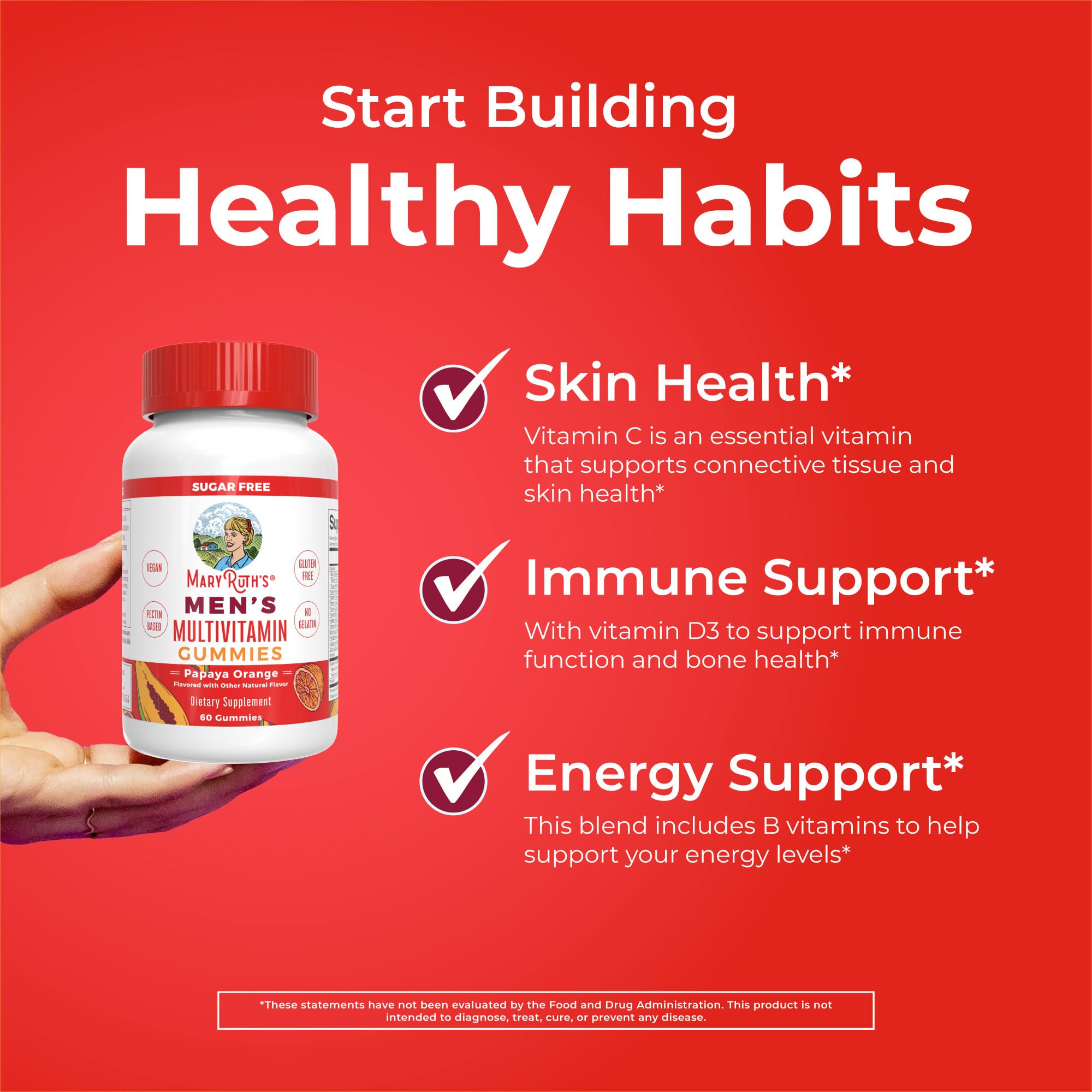 MaryRuth's Multivitamin Gummies for Men | Vitamin A, C, D, E, B6, B12, Biotin, Zinc | Energy Metabolism | Immunity | Bone Health | Cellular Health | Vegan | Non-GMO | Gluten & Sugar Free | 60 Count MARYRUTH'SUS supplements