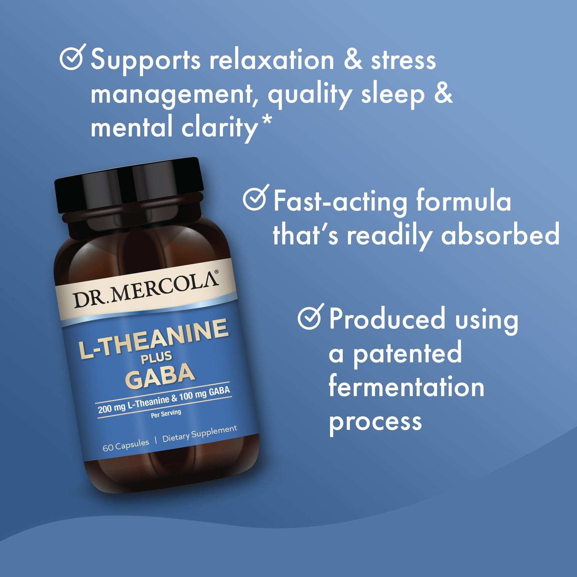 Dr. Mercola L-Theanine Plus GABA - Supports Relaxation - Focus & Cognitive Function - Stress Support Supplement - 200 mg L-Theanine - 100 mg GABA - 60 Capsules Dr. MercolaAu supplements