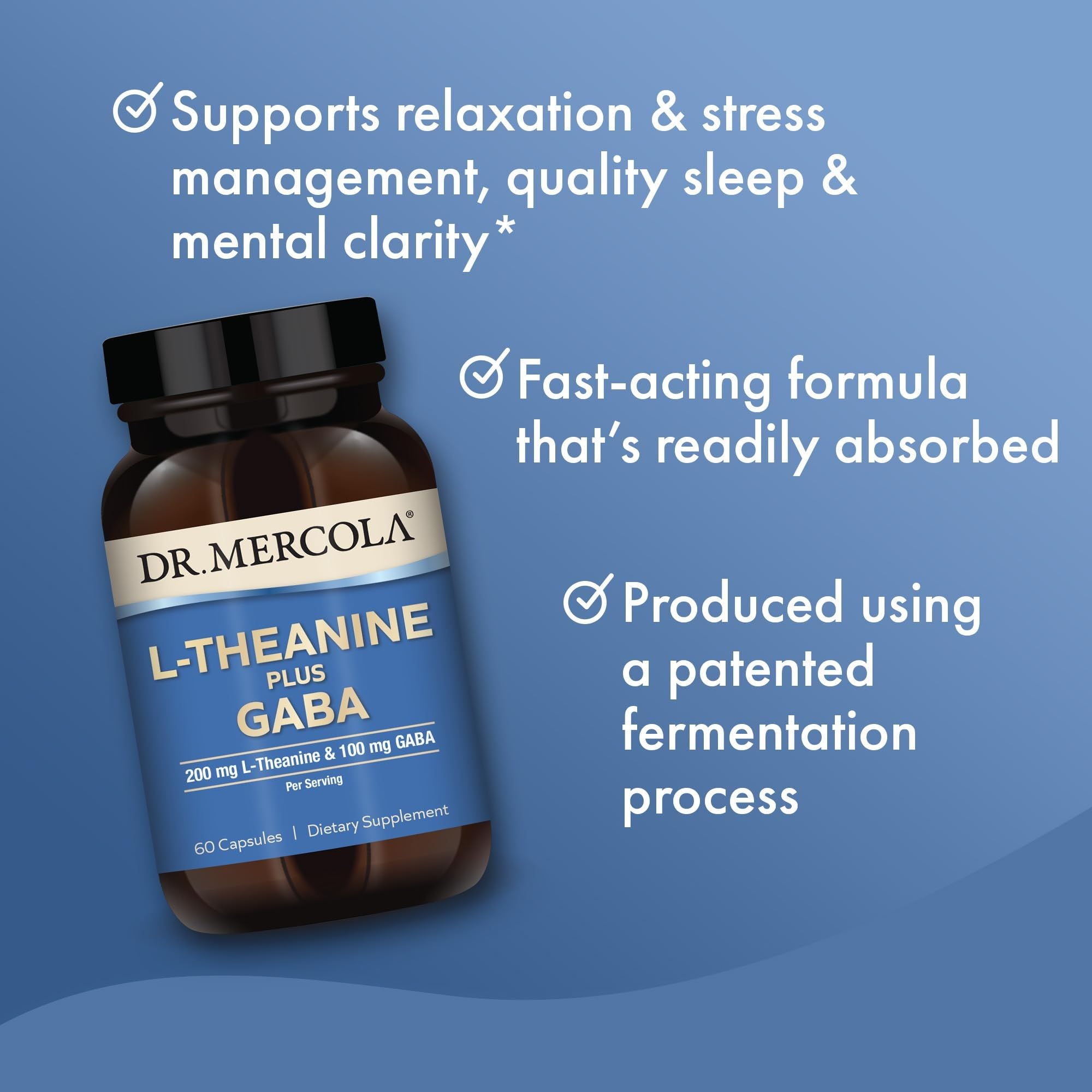 Dr. Mercola L-Theanine Plus GABA - Supports Relaxation - Focus & Cognitive Function - Stress Support Supplement - 200 mg L-Theanine - 100 mg GABA - 60 Capsules Dr. MercolaAu supplements