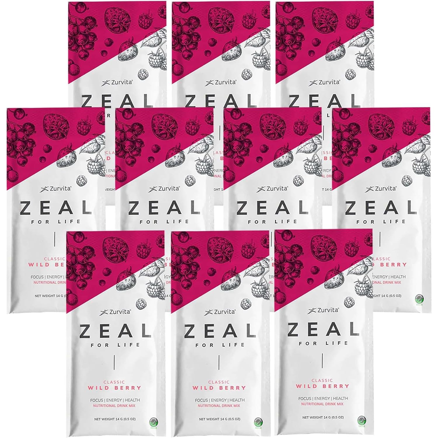 Zurvita - Zeal for Life Wellness Drink Mix - Wild Berry (Classic) Flavor - Gluten-Free, Vegan, with Vitamins and Minerals - 10 Single Packets ZurvitaAu supplements
