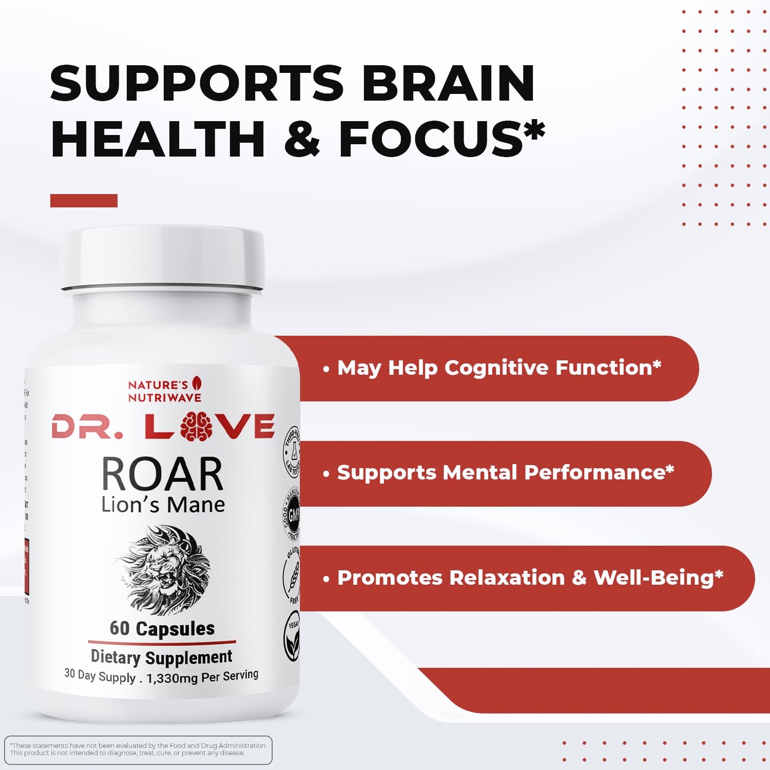 Nature’s NutriWave Dr. Love Roar Lion’s Mane Mushroom Supplement – Plant-Based Formula with Cordyceps, Reishi & Shiitake – Vegan, Gluten-Free, GMP Certified, Made in USA – 60 Capsules, 1 Month Supply Nature’s NutriWaveAu supplements