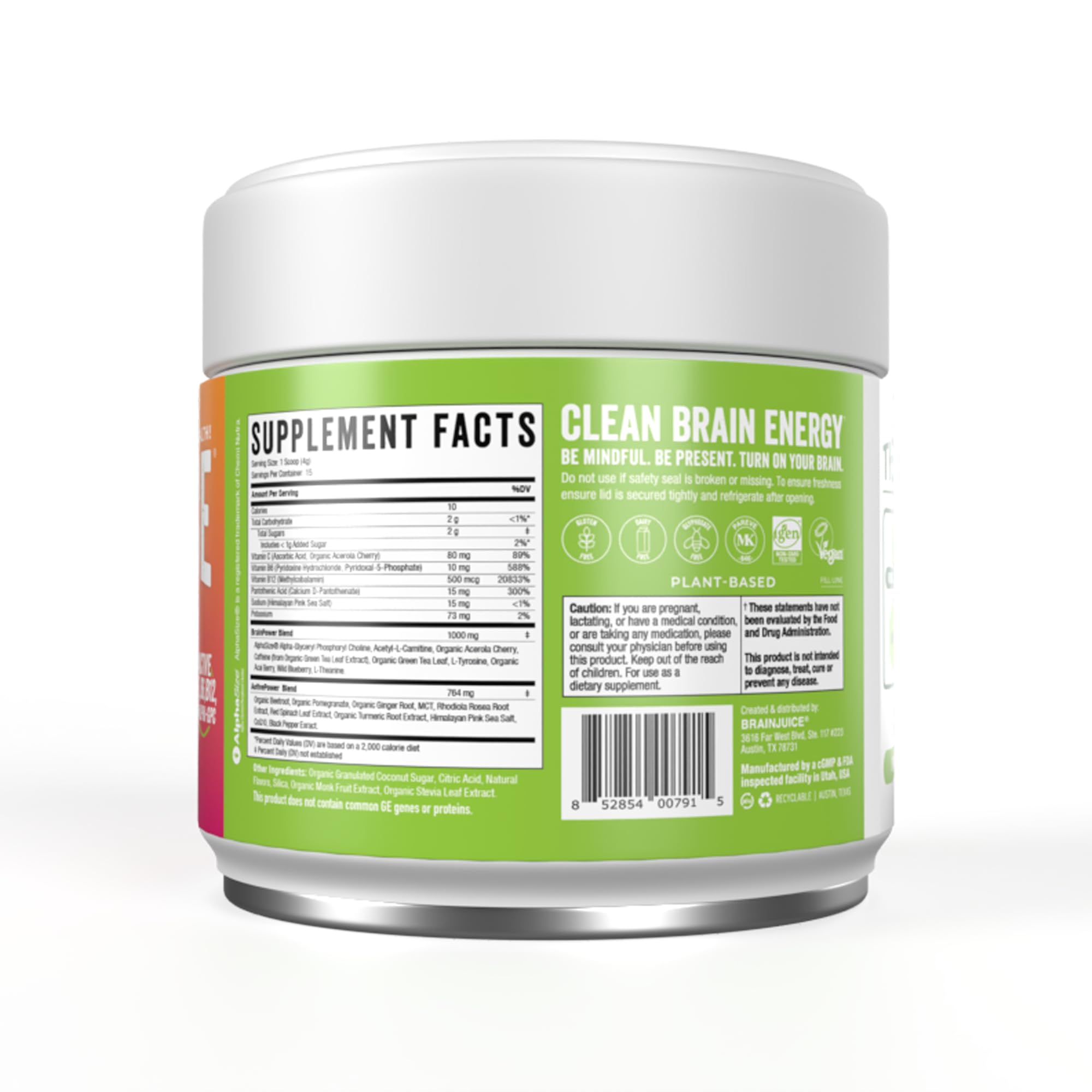 BrainJuice Nootropics Brain Support Supplement, Gluten Free Powder for Energy and Focus, Pre Workout w/Alpha GPC, Vitamin B & Organic Green Tea Extract Caffeine, Active Pomegranate Acai, 15 Servings BrainJuiceAu supplements