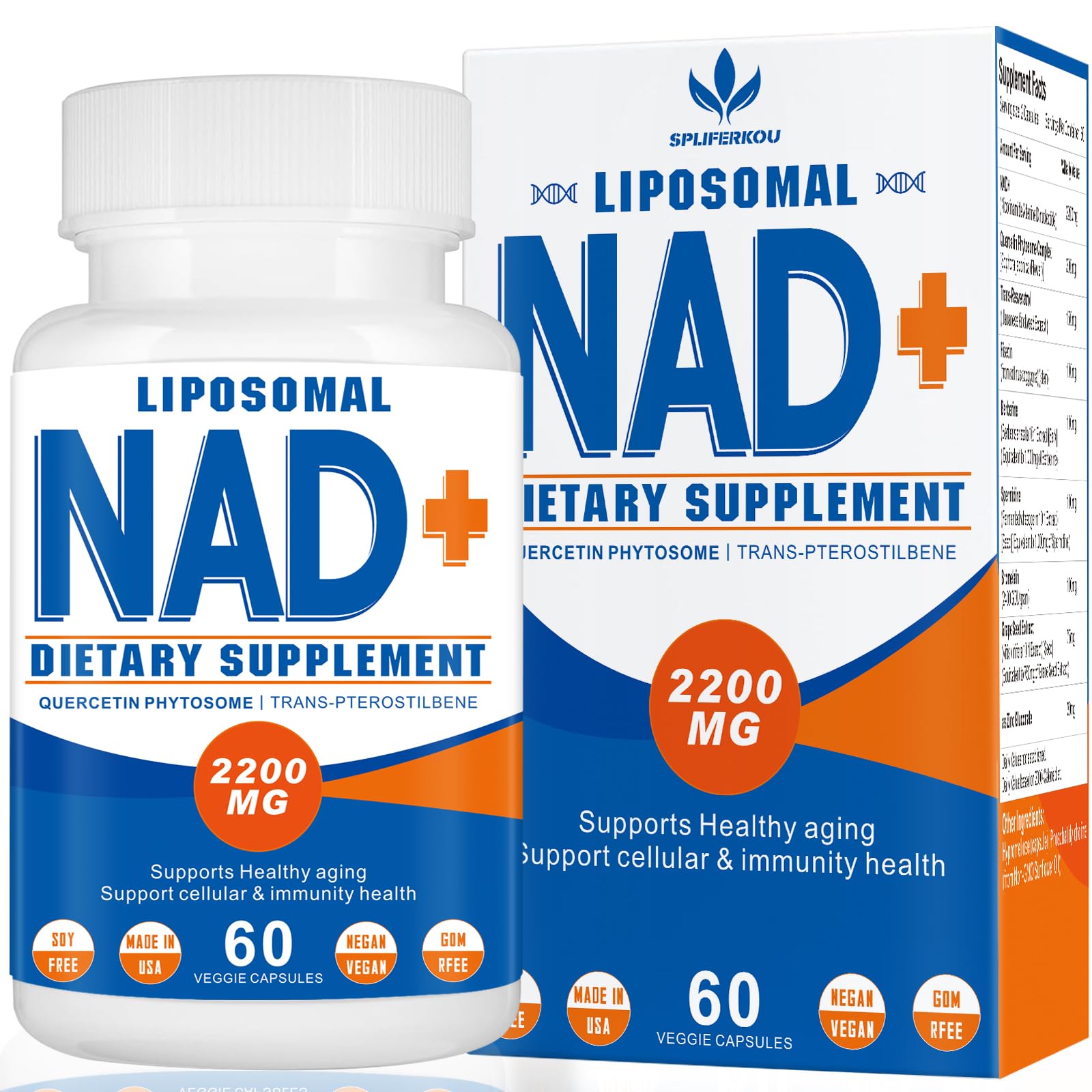 Spliferkou 2200mg Liposomal NAD+ Supplement - Enhances Cell Energy & Aging Defese, 60 Capsules SpliferkouAu supplements