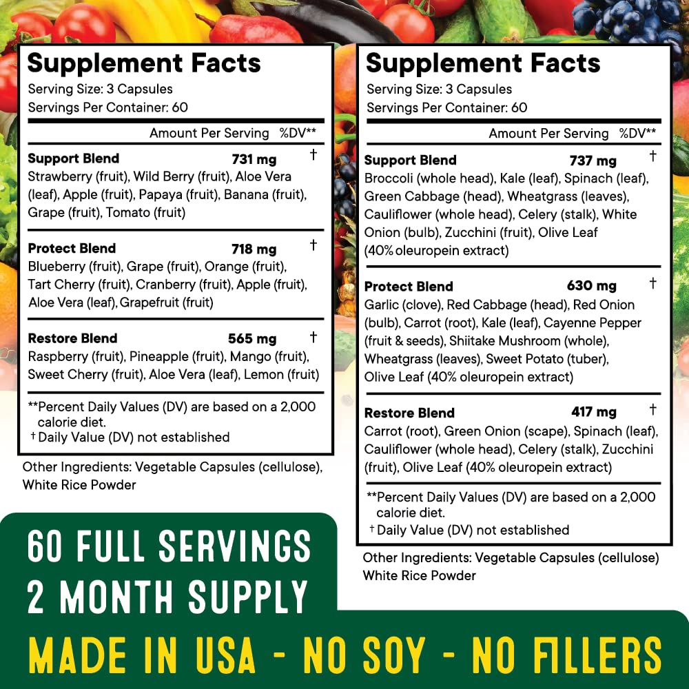 Superfood Fruit and Veggie Supplement - Fruit and Veggie Capsules 100% Whole Super Fruits and Super Vegetables Supplements & Vitamins, with Beta Carotene (720 Count (Pack of 4)) Superfood MDAu supplements