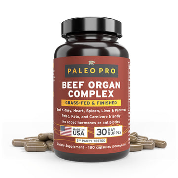 Paleo Pro O.G. Blend Premium Beef Organs Capsules, Kidney, Heart, Liver, Spleen and Pancreas from Grass Fed & Pastured Cows, Dietary Supplement, No GMO, 180 Capsules (Beef Organ Complex) Paleo ProAu supplements
