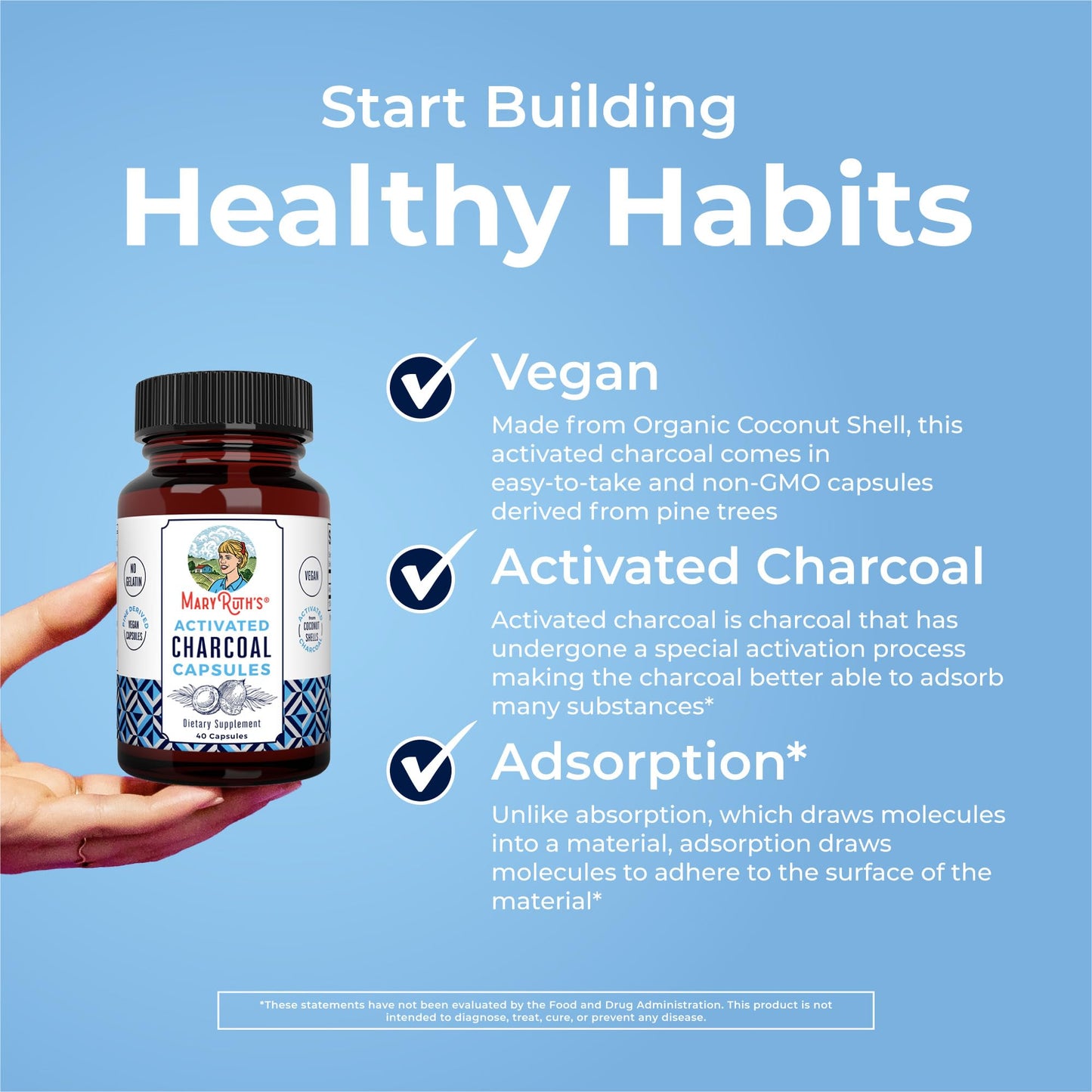 MaryRuth Organics Activated Charcoal Capsules | Substance Adsorption | Derived from Coconut Shells | Vegan Capsules from Pine Trees | Non-GMO | Gluten Free | 40 Count MARYRUTH'SUS supplements