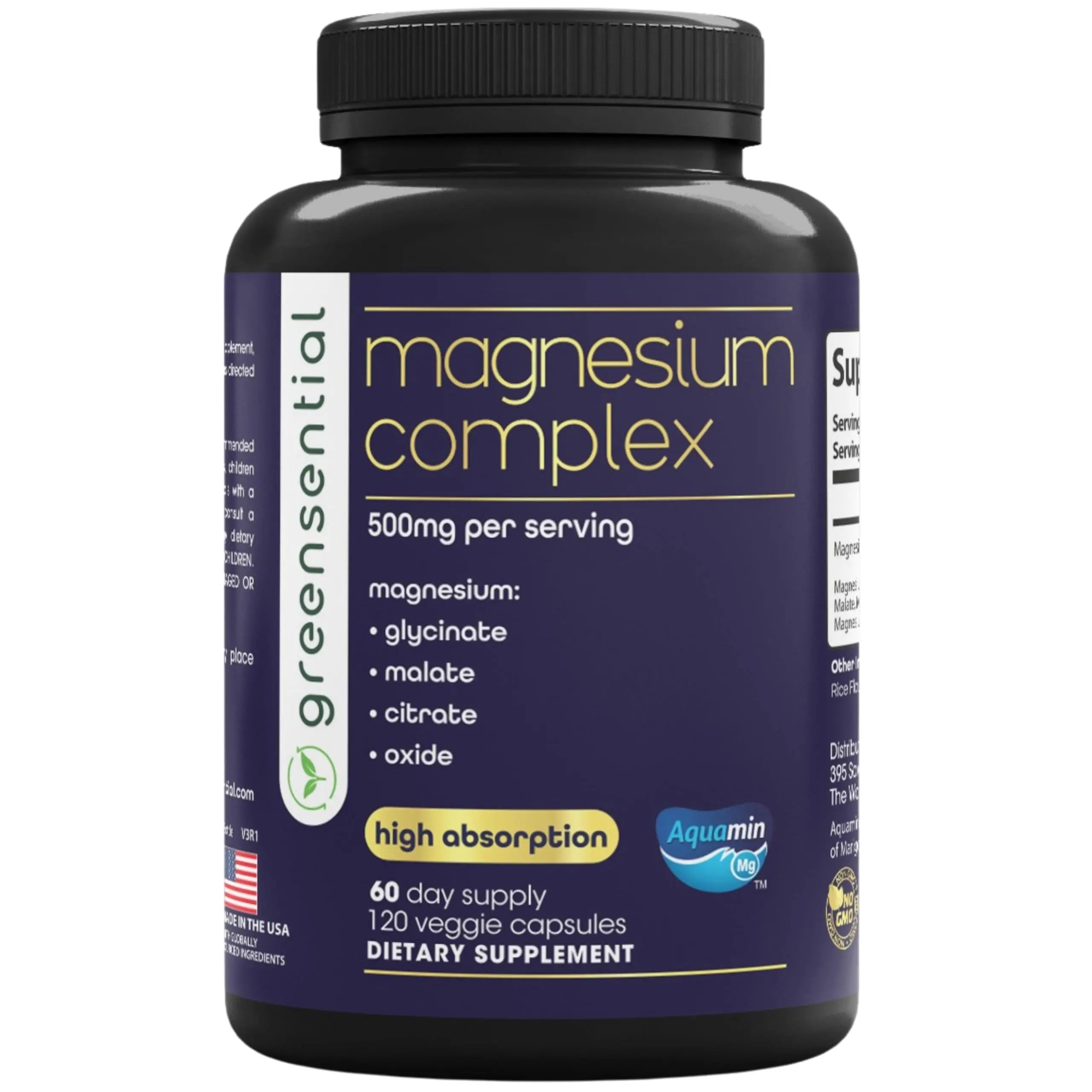 Greensential 5-in-1 Magnesium Complex 500mg | Glycinate, Malate, Citrate, Oxide & Aquamin® | for Sleep, Muscle & Heart Support | High Absorption, Vegan, 120 Capsules GreensentialAu supplements