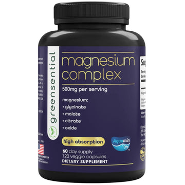 Greensential 5-in-1 Magnesium Complex 500mg | Glycinate, Malate, Citrate, Oxide & Aquamin® | for Sleep, Muscle & Heart Support | High Absorption, Vegan, 120 Capsules GreensentialAu supplements