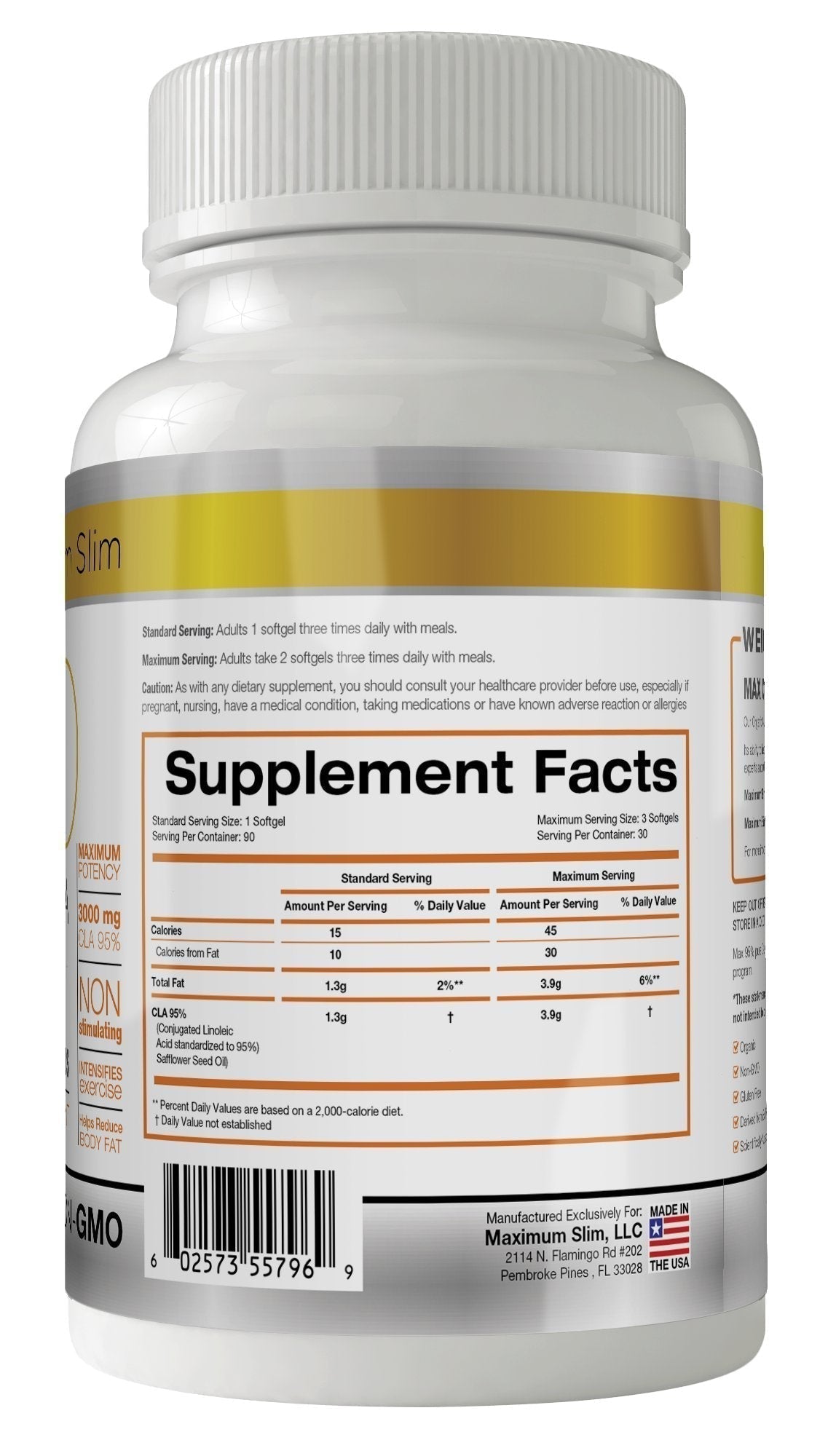 MAX CLA 3000, High Potency, Natural Weight Loss Exercise Enhancement, Increase Lean Maximum SlimAu supplements