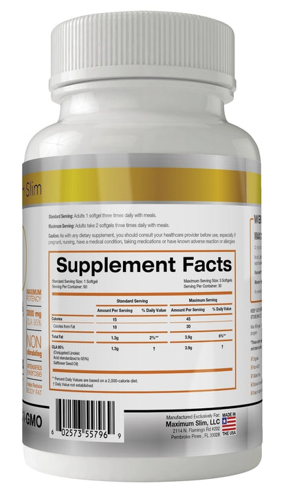 MAX CLA 3000, High Potency, Natural Weight Loss Exercise Enhancement, Increase Lean Maximum SlimUS supplements