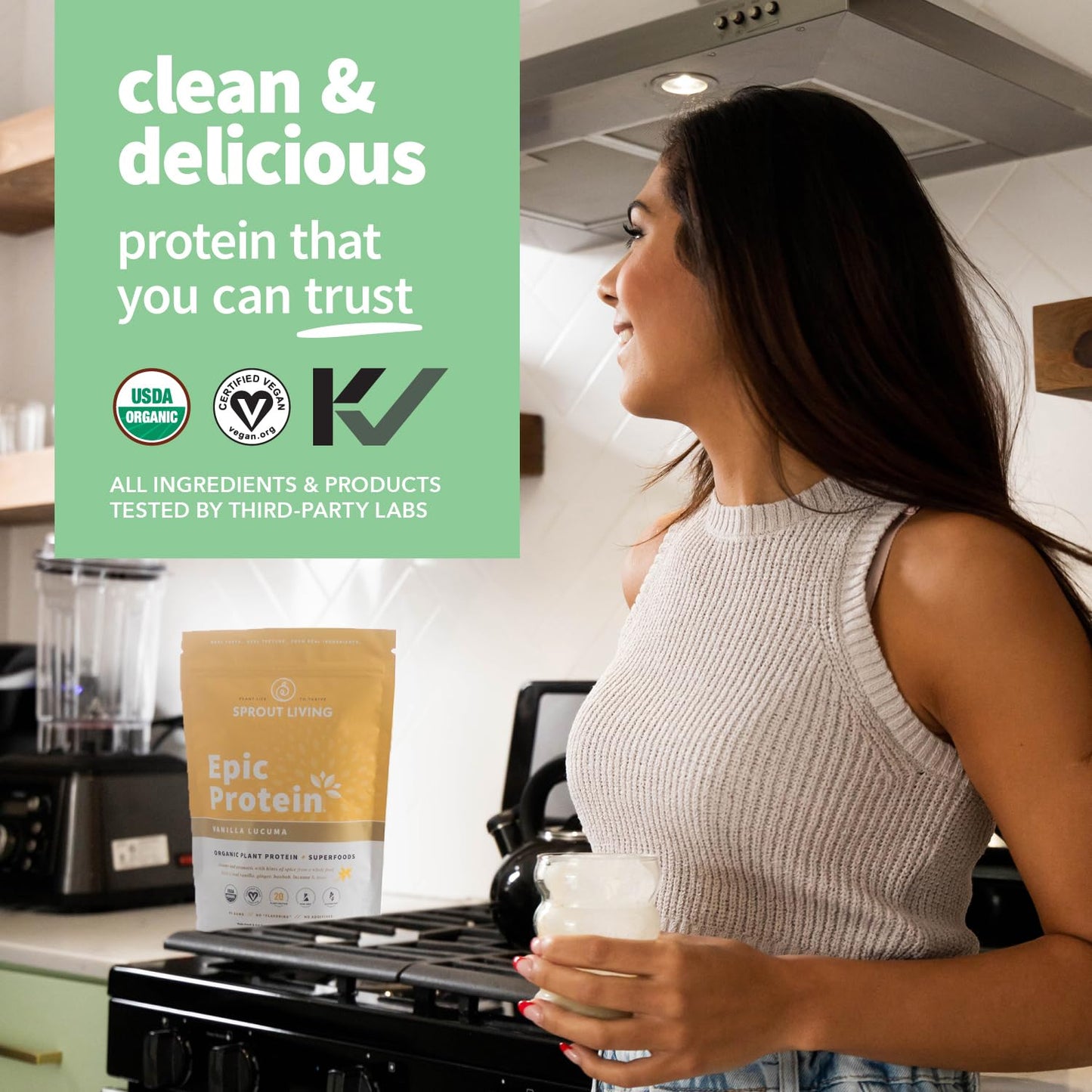 Sprout Living Epic Protein, Plant Based Protein & Superfoods Powder, Vanilla Lucuma Powder | 20 Grams Organic Protein Powder, Vegan, Non Dairy, Non-GMO, Gluten Free, Low Sugar (1 Pound, 12 Servings) Sprout LivingUS supplements