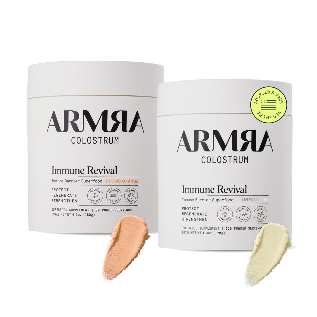 ARMRA Colostrum™ Premium Powder, Grass Fed, Gut Health Bloating Immunity Skin & Hair, Contains 400+ Bioactive Nutrients, Potent Bioavailable, Keto, Gluten & Fat Free (Unflavored and Blood Orange Jars) ARMRAUS supplements