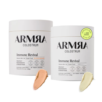ARMRA Colostrum™ Premium Powder, Grass Fed, Gut Health Bloating Immunity Skin & Hair, Contains 400+ Bioactive Nutrients, Potent Bioavailable, Keto, Gluten & Fat Free (Unflavored and Blood Orange Jars) ARMRAUS supplements