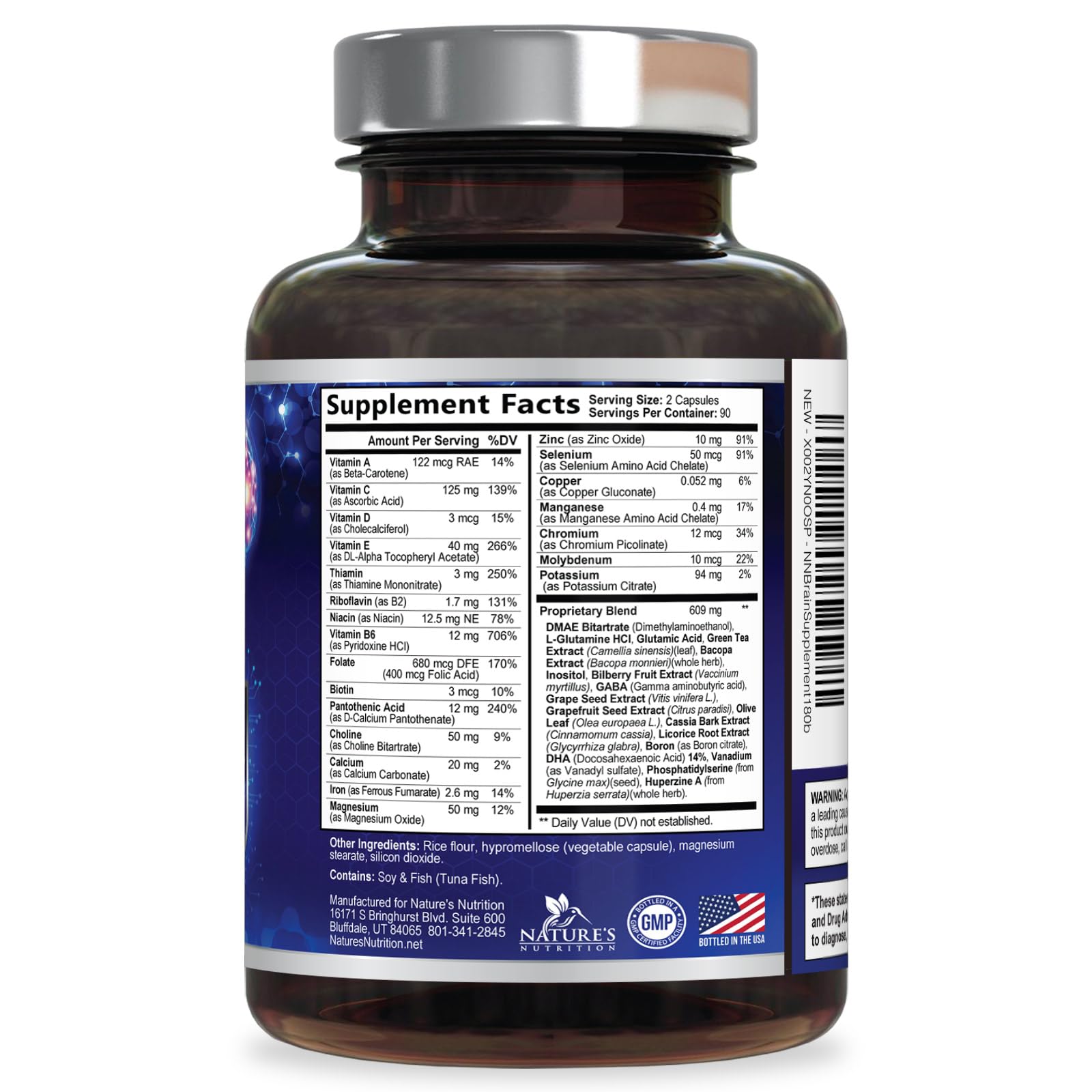 Brain Memory Supplement Pills - 3X Strength Nootropics for Concentration, Clarity & Focus Support - Brain Health Cognitive Vitamins with Bacopa, Phosphatidylserine & DMAE, Brain Booster - 180 Capsules Nature's NutritionAu supplements