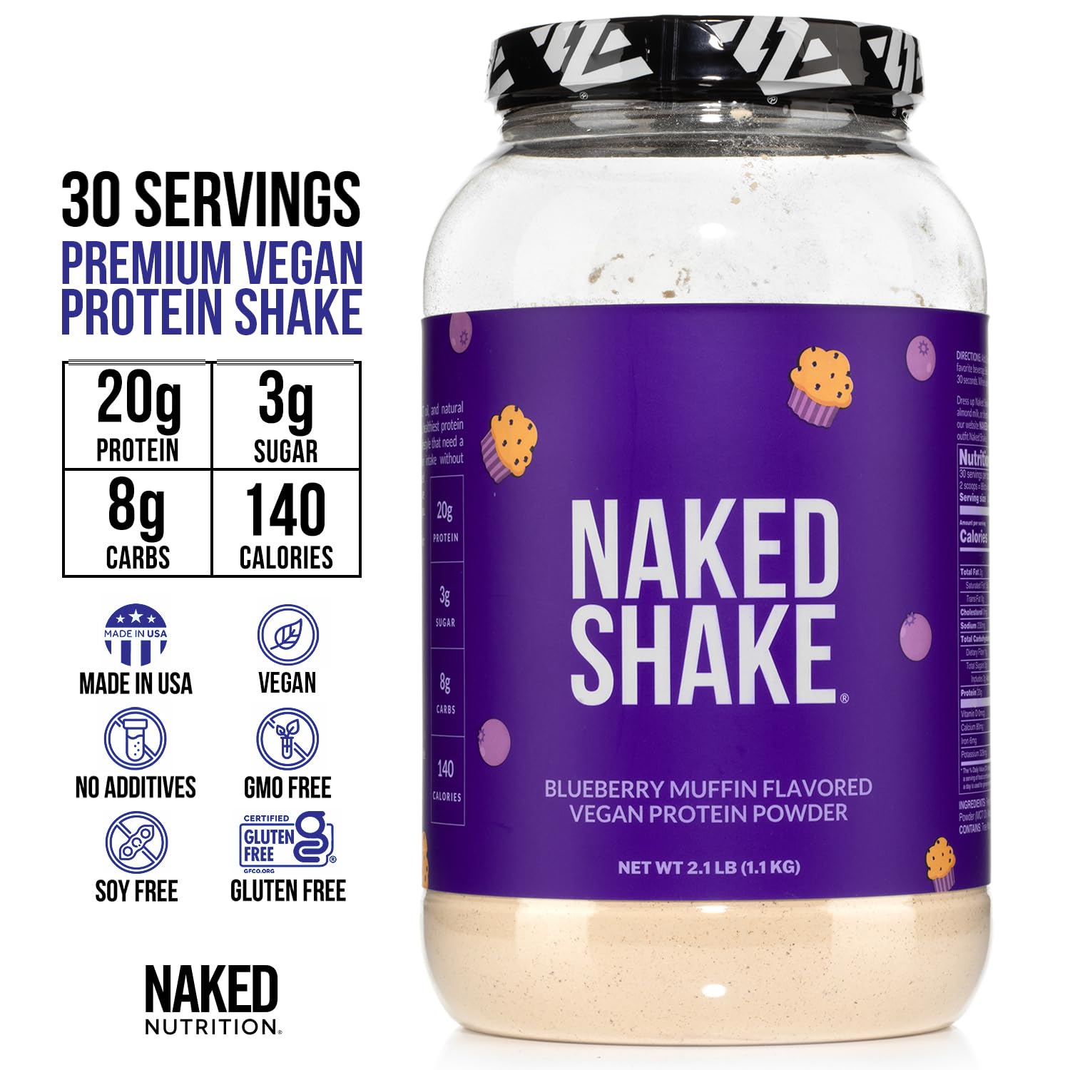 Naked Shake - Blueberry Muffin Protein Powder - Flavored Plant Based Protein Naked NutritionUS supplements