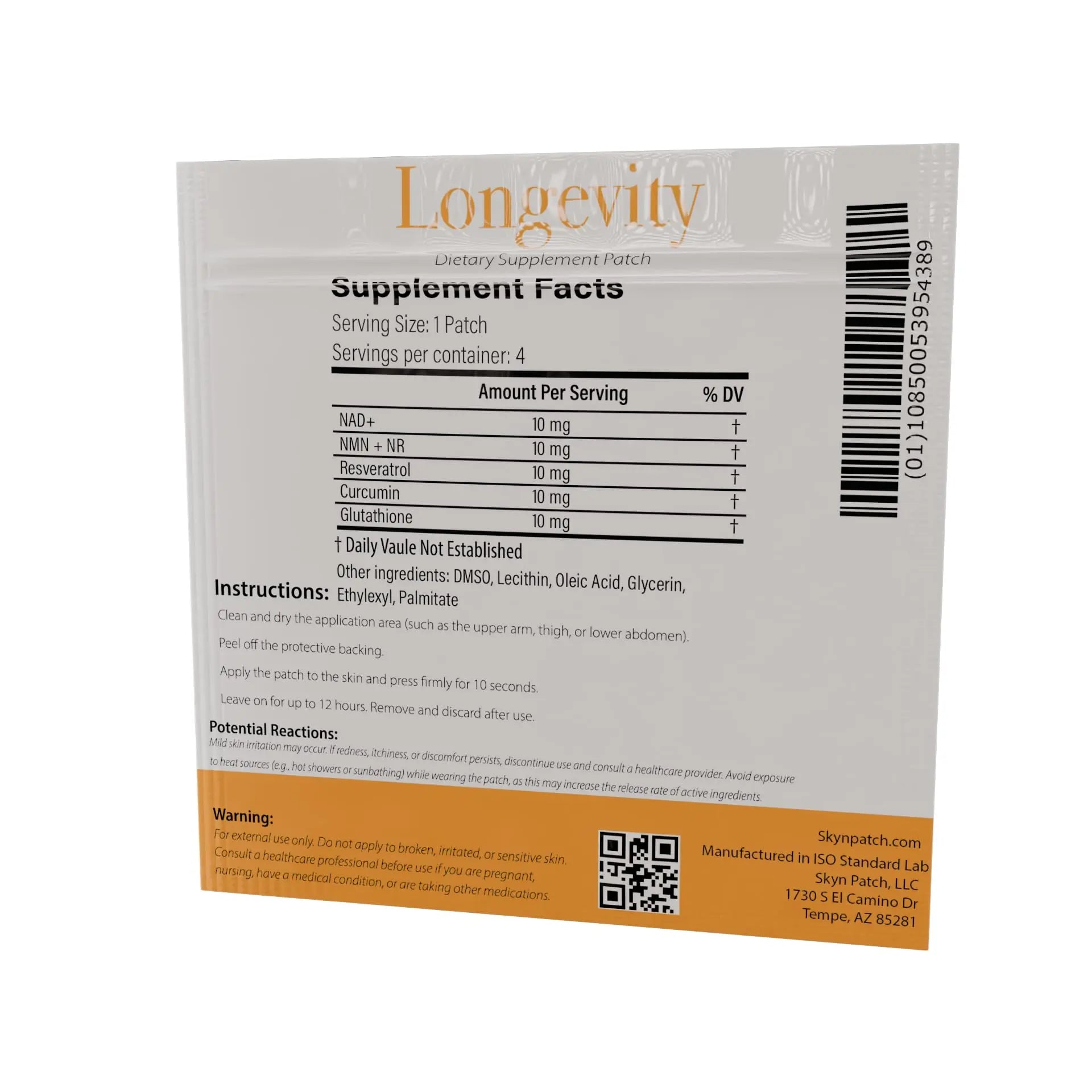 SkynPatch Longevity Transdermal Wellness Patch – NAD+, Resveratrol, Curcumin & Glutathione | Cellular Wellness + Antioxidant Support | 4 Patch Pack Skyn PatchAu supplements