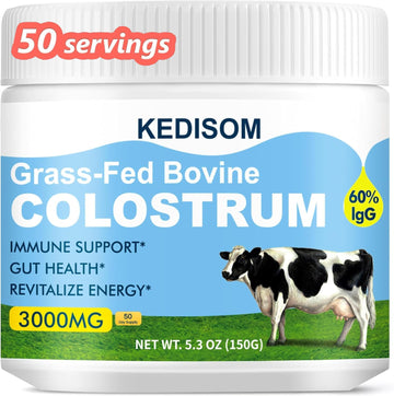 KEDISOM Grass-Fed Bovine Colostrum Supplement Powder - 60% High IgG 3000 mg for Gut Health, Immune Support - Easy to Mix Natural Liposomal Colostrum Superfood, Unflavored, 50 Servings KEDISOMAu supplements