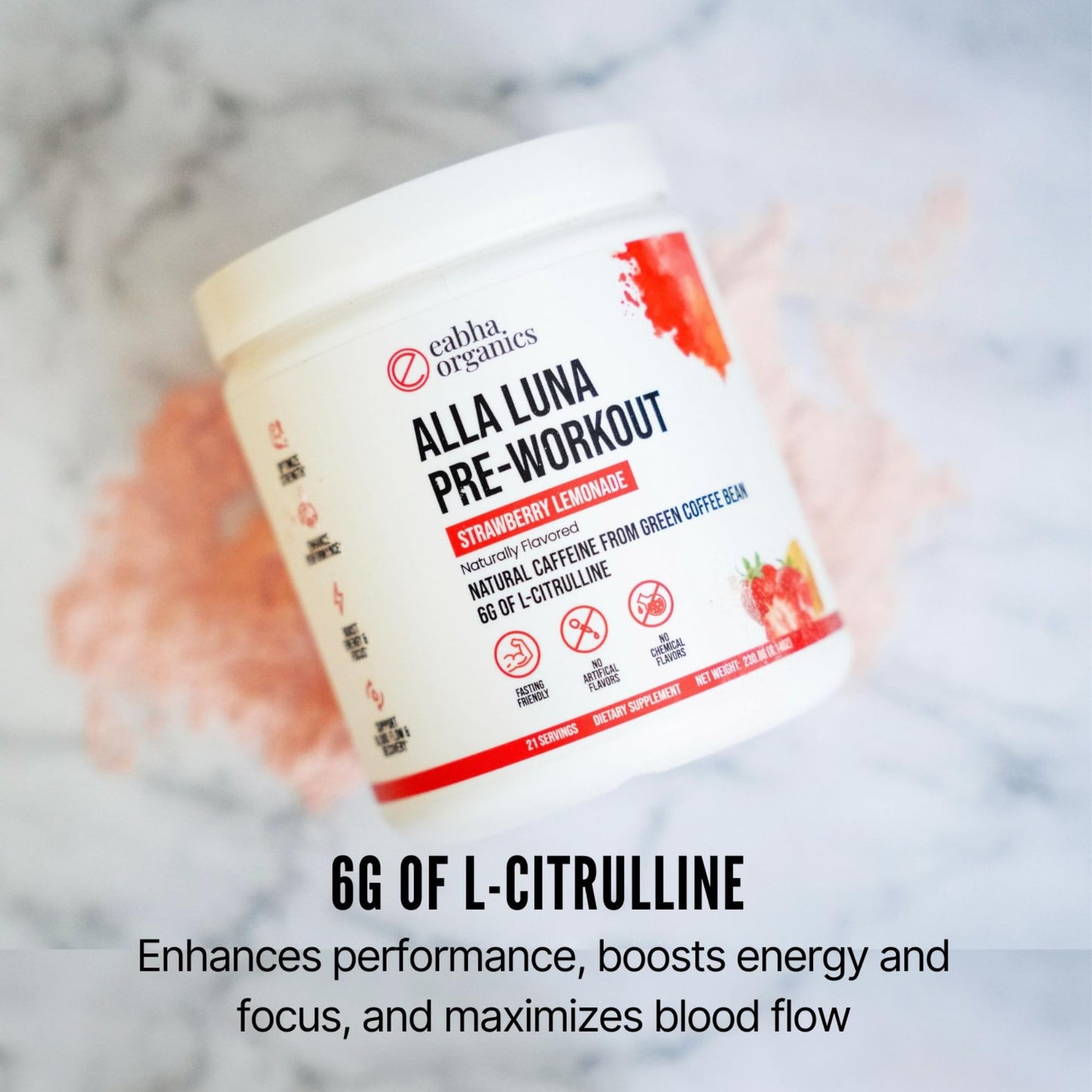 Eabha Organics Alla Luna Pre-Workout - Strawberry Lemonade - to Support Energy, Focus Eabha OrganicsUS supplements