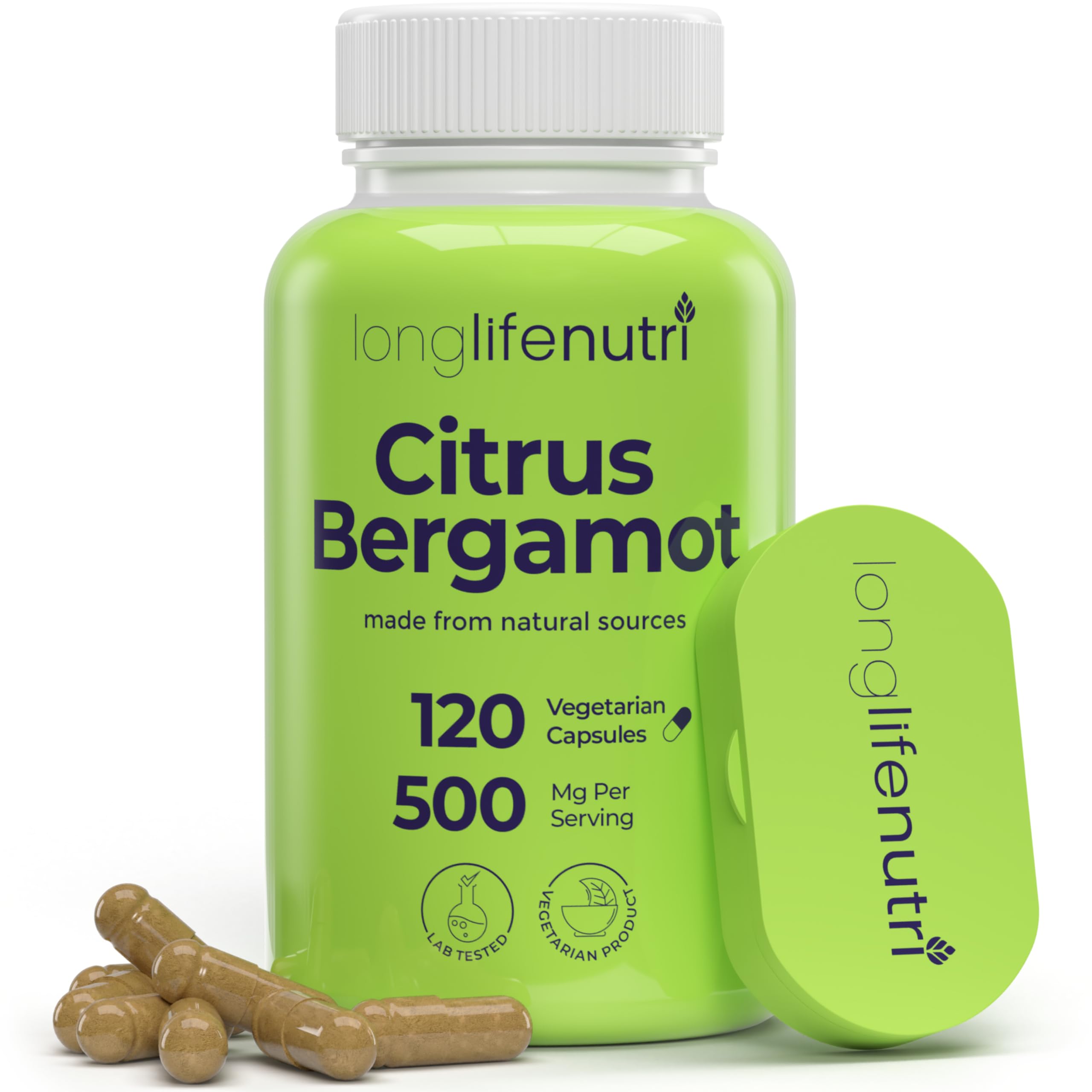 LongLifeNutri Citrus Bergamot Extract 500mg - 120 Vegetarian Capsules, 40% Polyphenolic Flavanones, 4-Month Supply, Plant-Based Anti-Oxidant, Tested, Made in USA LongLifeNutriAu supplements