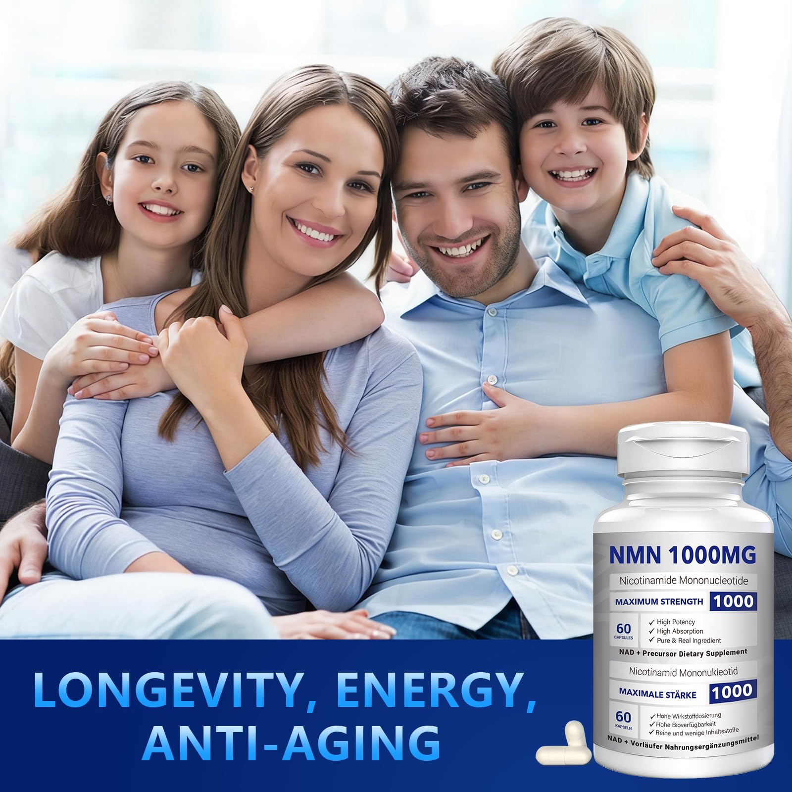 NMN 1000mg Per Serving Maximum Strength - 99% Pure NMN (Nicotinamide Mononucleotide) for NAD, Cell, Immune, Energy, Anti-Aging & Longevity, Stabilized NMN Supplements 1000mg - 60 Veggie Capsules CFUKINGAu supplements