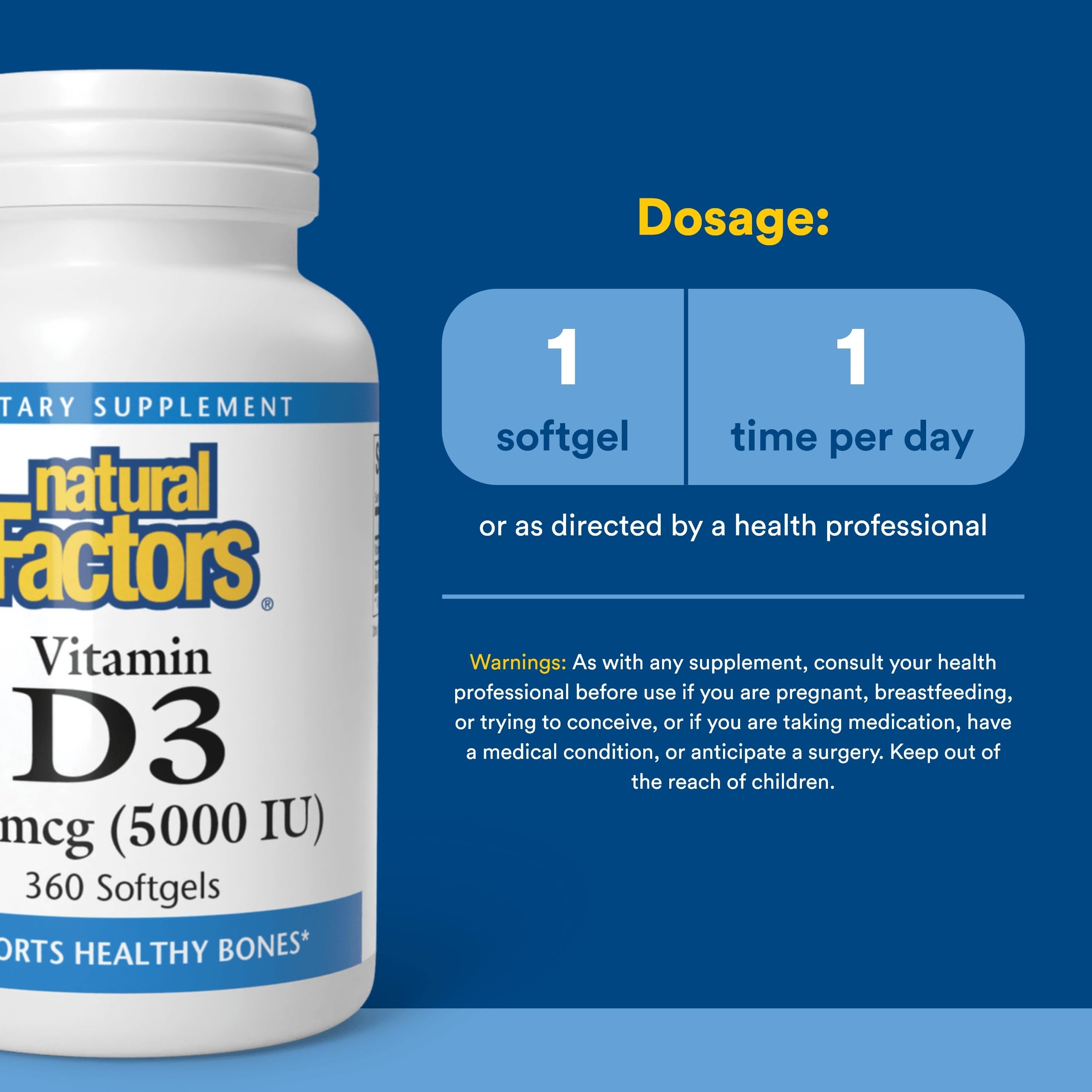 Natural Factors, Vitamin D3 5000 IU (125 mcg), Supports Strong Bones, Muscles and Immune Function, 360 Softgels Natural FactorsAu supplements