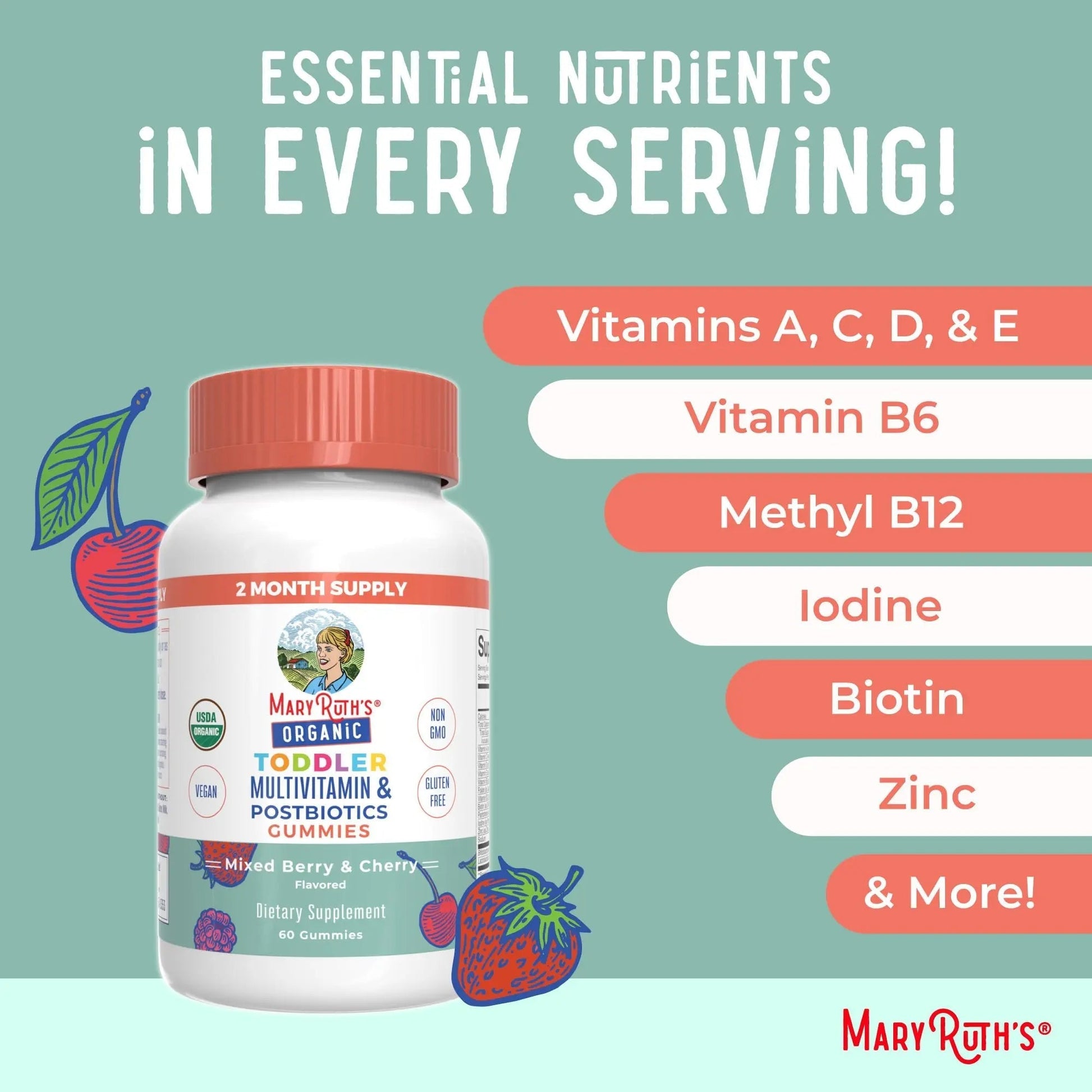 MaryRuth Organics Toddler Multivitamin Gummies + Postbiotics | USDA Organic | Vitamins for Kids Ages 2+ | Immune Support | Vitamin C | MaryRuth OrganicsAu supplements