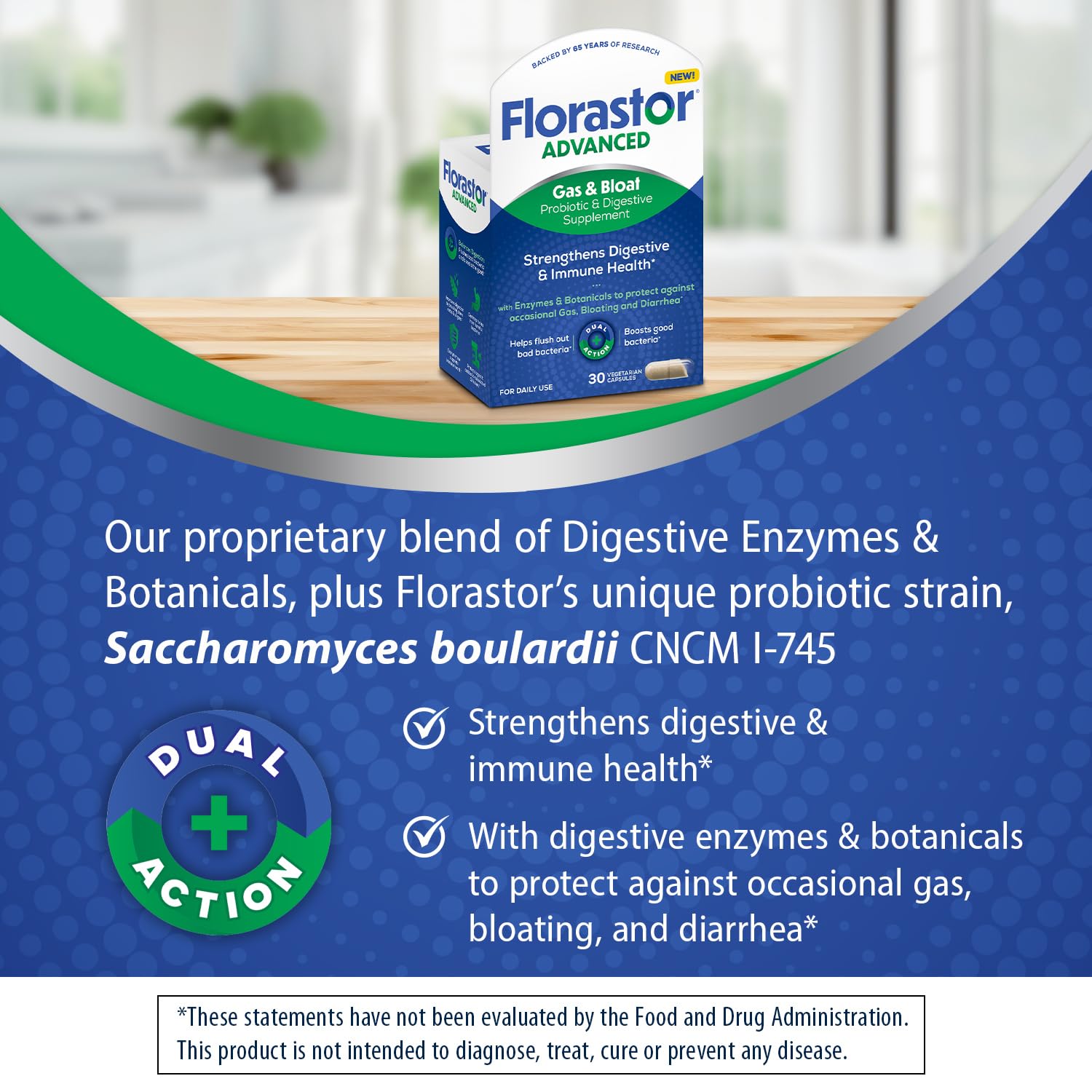 Florastor Advanced Gas and Bloat Probiotic, Digestive Enzymes and Botanicals, Plus Probiotics for Digestive Health, 30 Capsules FlorastorAu supplements