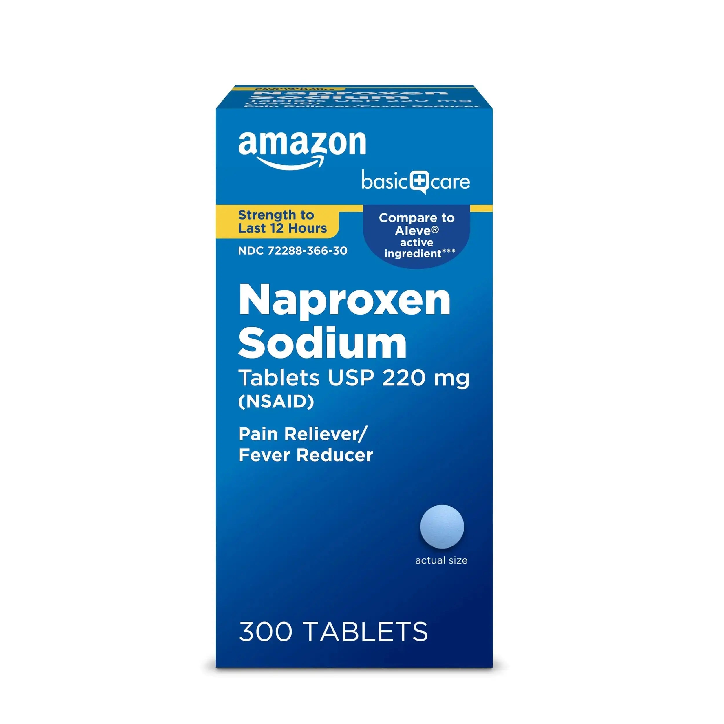 Amazon Basic Care Naproxen Sodium Tablets 220 mg, Pain Reliever/Fever Reducer (NSAID), 12-Hour Relief for Headache, Backache, Menstrual Pain, Muscle Aches, Arthritis, 300 Count Amazon Basic CareAu supplements