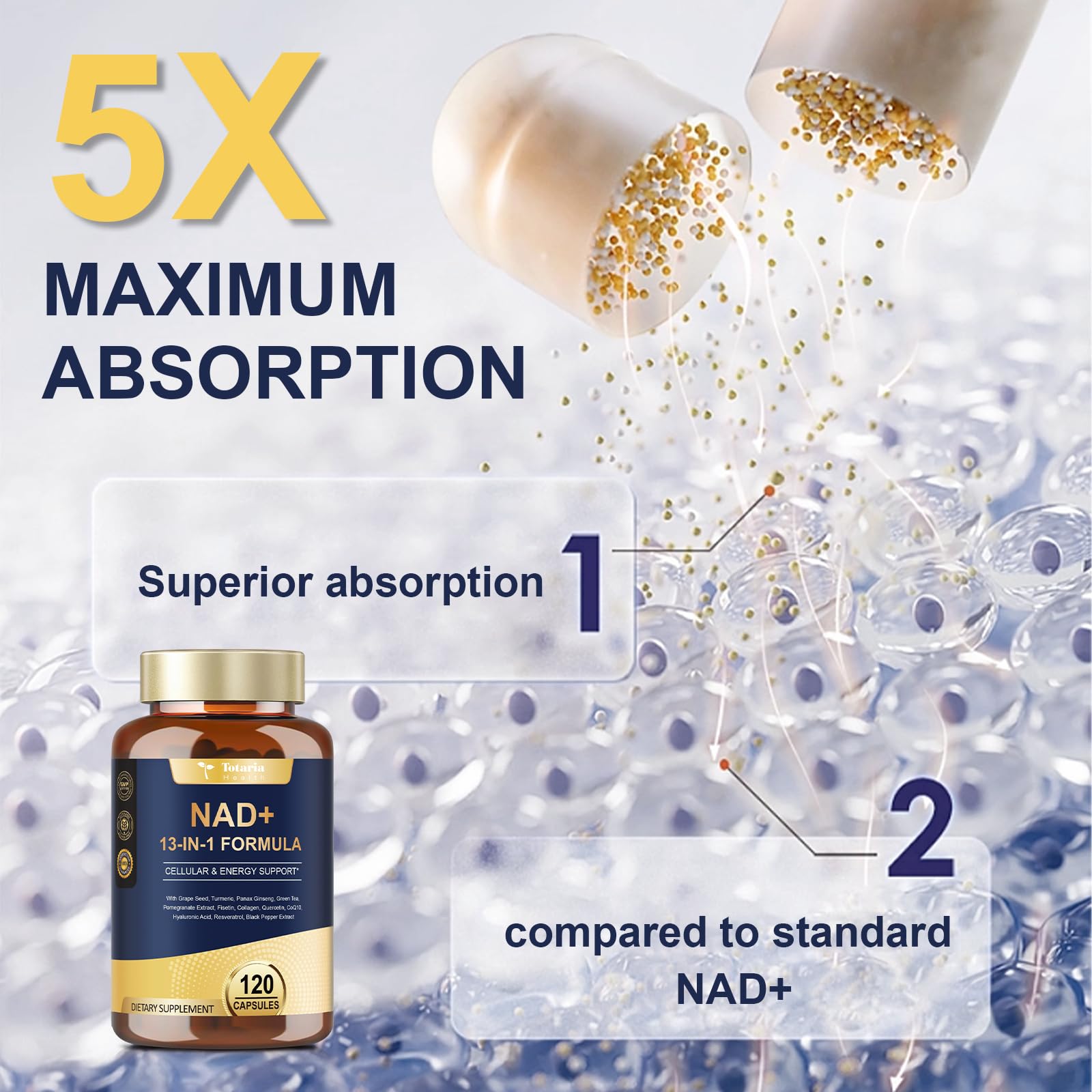 Totaria (2 Packs) NAD Supplement for Women Men with nicotinamide riboside resveratrol,Quercetin, Betaine Boost NAD+ Levels NAD Plus Supplement for Anti Aging, Energy, Immune, Focus 120 Capsules TotariaAu supplements