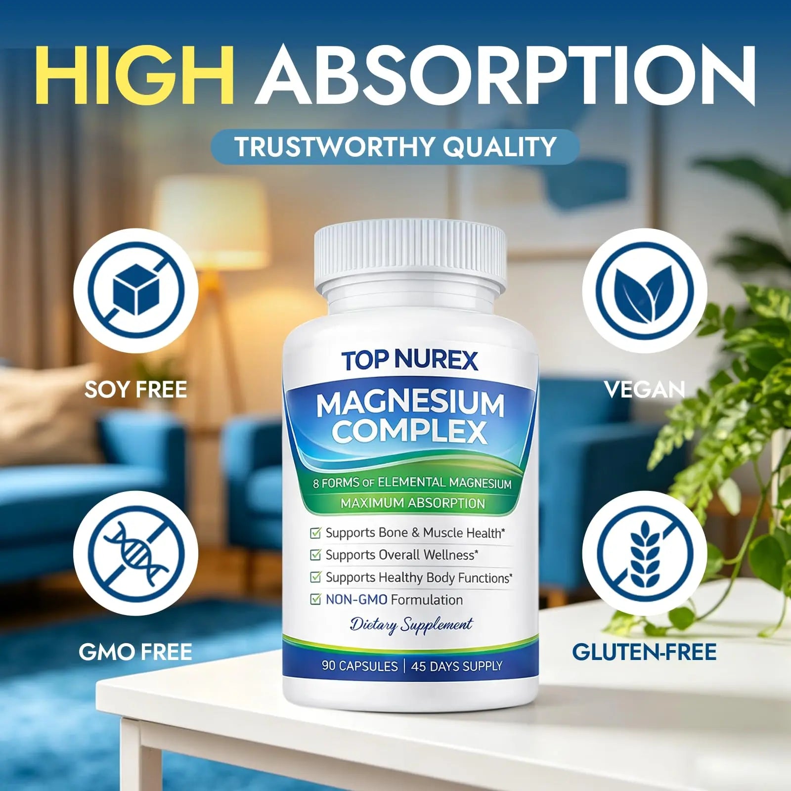 Top Nurex Magnesium Complex 1000 mg, 8-Source Magnesium Blend with Glycinate, Citrate, Malate & Taurate, Vegan Formula, Non-GMO, 90 Capsules Top Nurexnz supplements