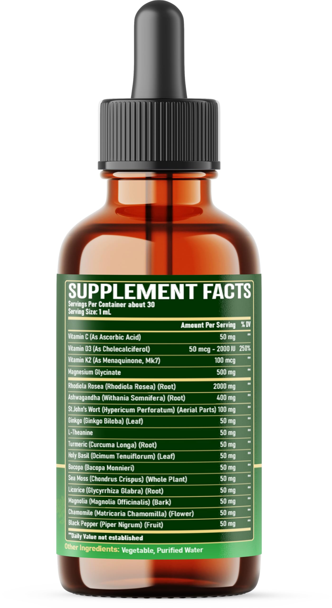 17in1 Rhodiola Rosea Liquid Supplement with Ashwagandha, Magnesium Glycine, L-Theanine, Vitamin C, Vitamin D3, Vitamin K2, Ginkgo, Turmeric, Holy Basil and More - 1 FL Oz - 60 Day Supply WELBUDAAu supplements