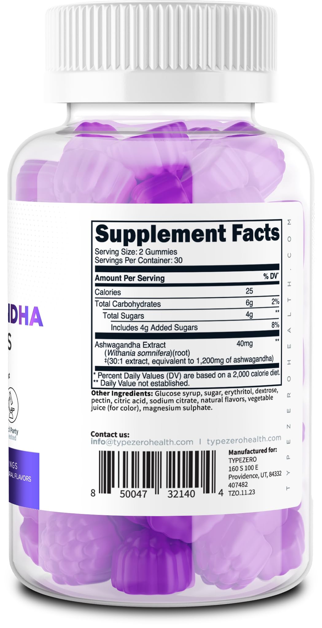 Type Zero Ashwagandha Gummies 1,200mg, 60 Gummies - Ashwagandha Herbal Extract Supplement - 30 Servings, Gluten Free, Non-GMO Type ZeroUS supplements
