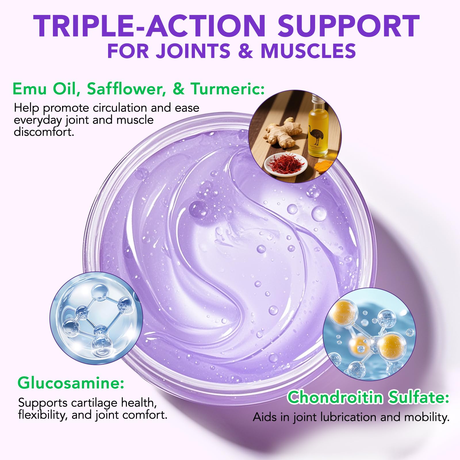 Joint Massage Purple Gel, Soothing Massage Cream for Joint Activities, Muscle, Knees, Lumbar, Neck, Back, Hands/Feet, Light-Weight & Easliy Spread for Post-Workout, Long-time Sitting|3.53Oz chenyayunAu supplements