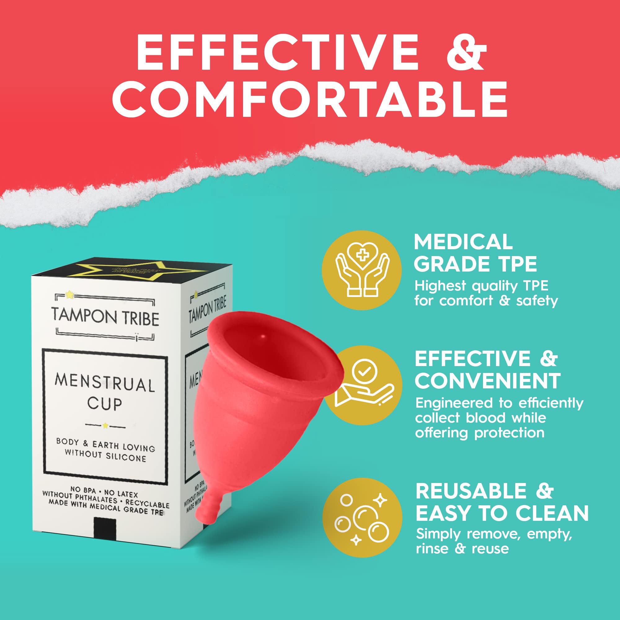 Tampon Tribe - Reusable Menstrual Cup, Easy to Clean TPE-Based Period Essential, Silicone-Free Tampon TribeAu supplements