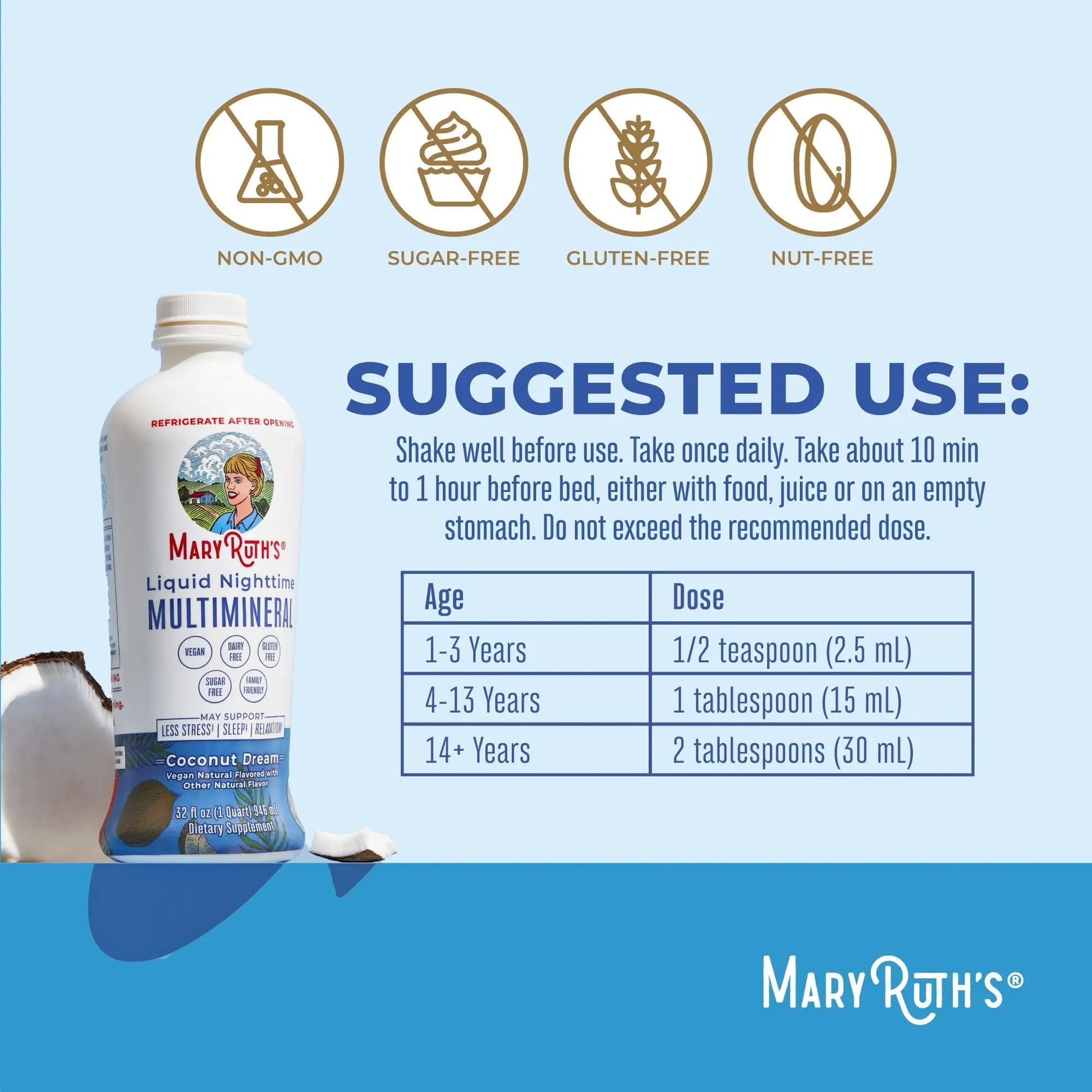 MaryRuth's Multivitamin Gummies for Women (Strawberry) & Liquid Nighttime Multimineral (Coconut, 32oz) | Clean Label Project Verified MARYRUTH'SAu supplements