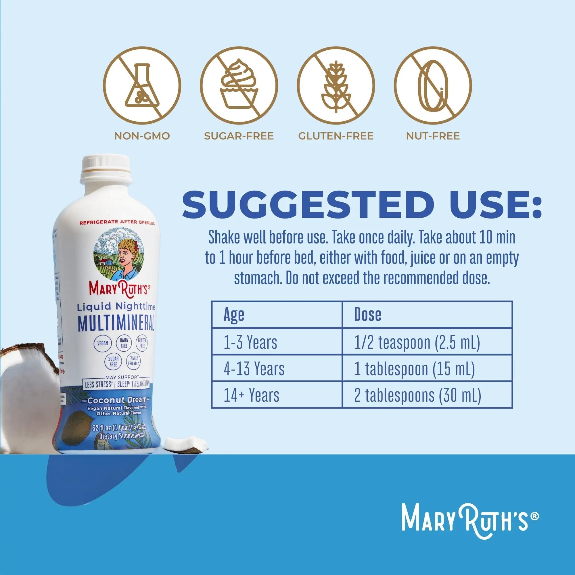 MaryRuth's Multivitamin Gummies for Women (Strawberry) & Liquid Nighttime Multimineral (Coconut, 32oz) | Clean Label Project Verified MARYRUTH'SAu supplements