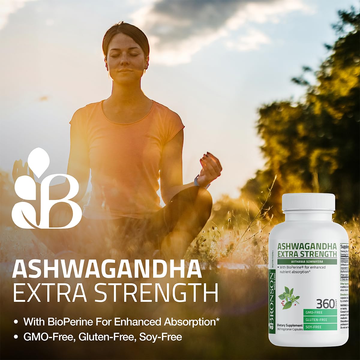 Bronson Ashwagandha Extra Strength Stress & Mood Support with BioPerine - Non GMO Formula, 120 Vegetarian Capsules BronsonAu supplements