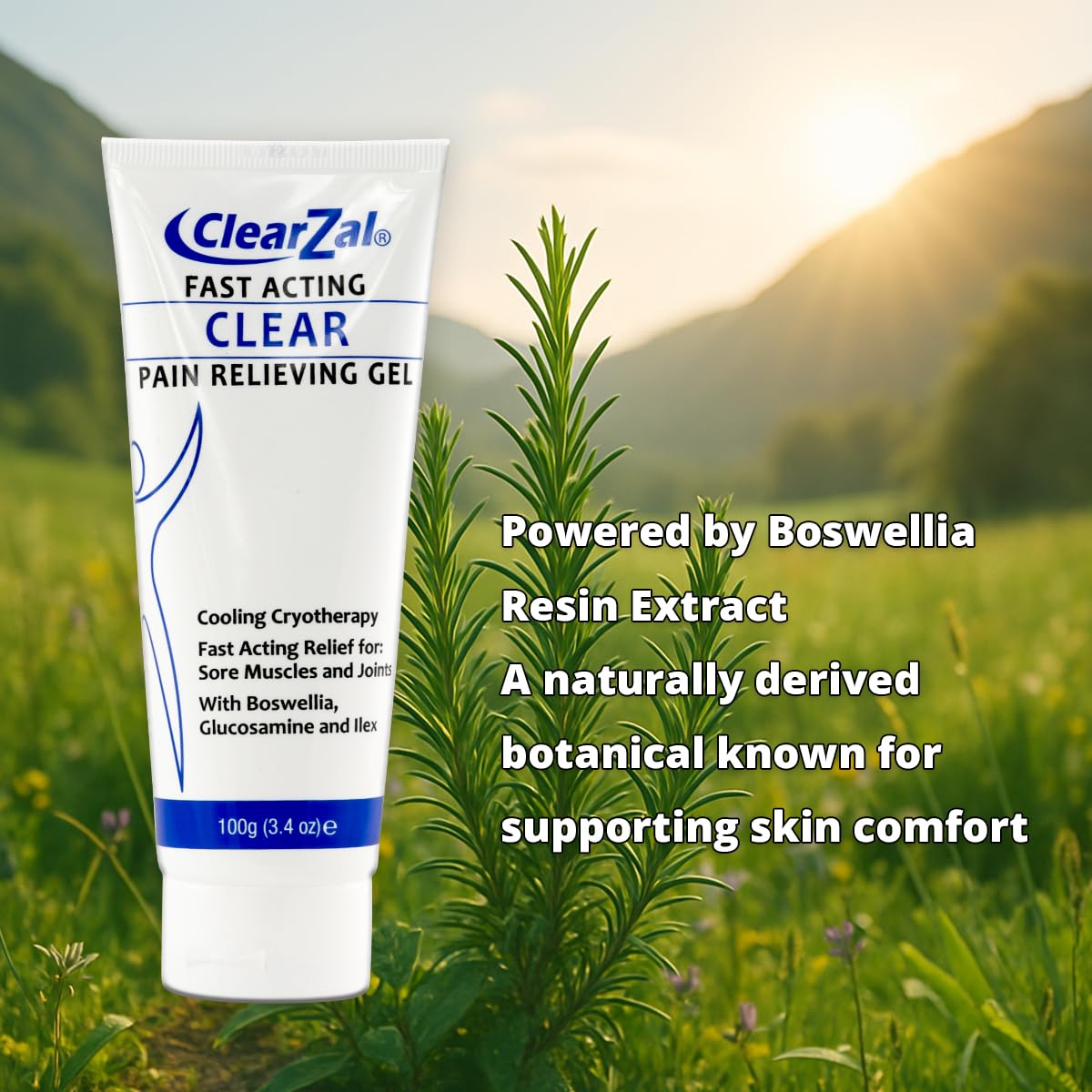 ClearZal Fast Acting Clear Pain Relieving Gel with Cooling Cryotherapy, Boswellia and Glucosamine for Sore Muscles and Joints, Soothing Cooling Gel 3.4 oz ClearzalAu supplements