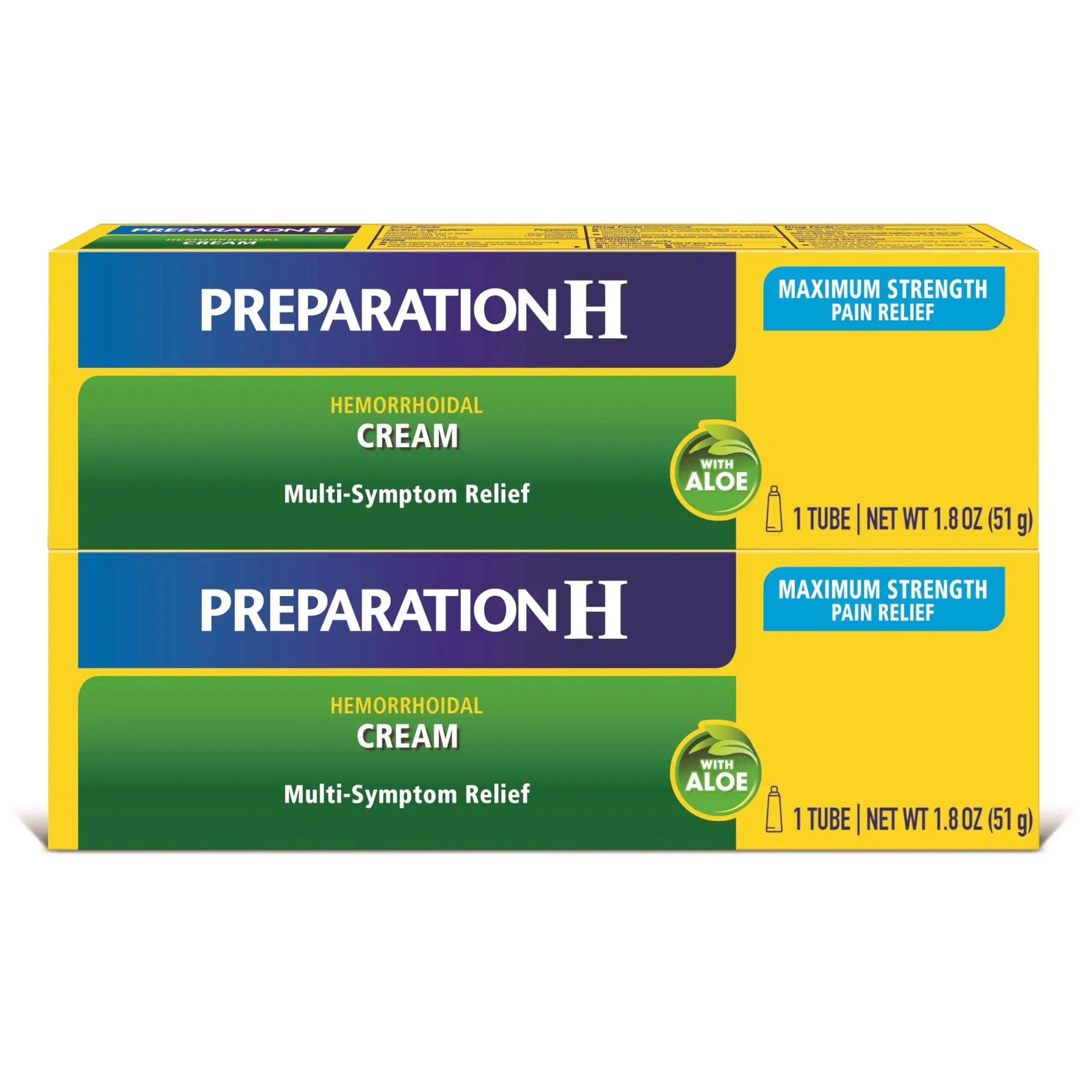 Preparation H Hemorrhoid Symptom Treatment Cream (2 x 1.8 Ounce Tube), Maximum Strength Multi-Symptom Pain Relief with Aloe Preparation HAu supplements