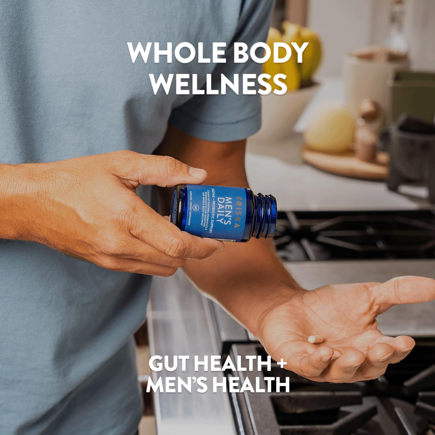 Friska Daily Digestive Enzymes with Probiotics for Men - Helps Break Down Protein, Fat & Carbs, Reduces Bloating & Gas, with Vitamins B6 & B12, 30 Capsules FR!SKAAu supplements